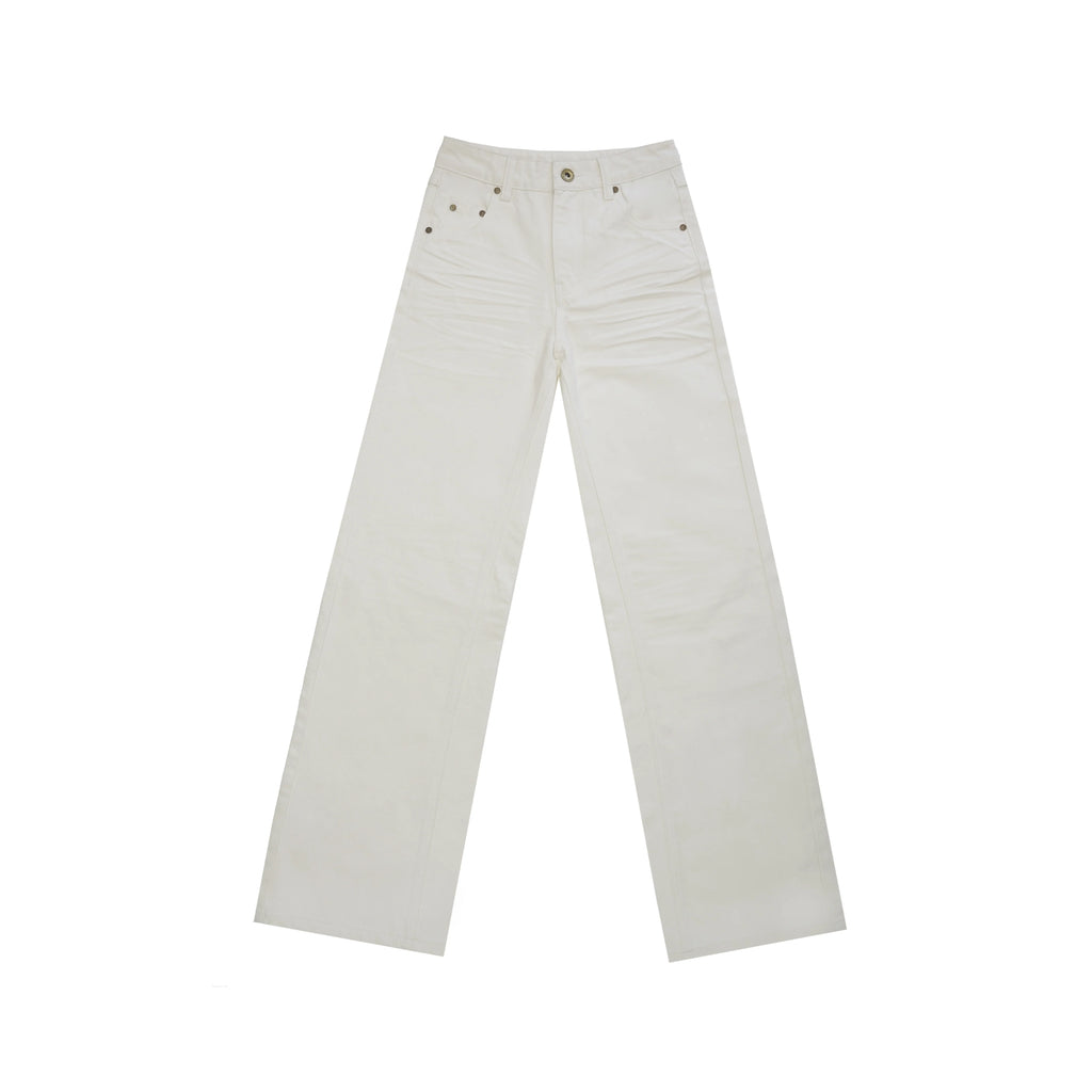 Elegant Casual White Textured Pleated Straight Jeans