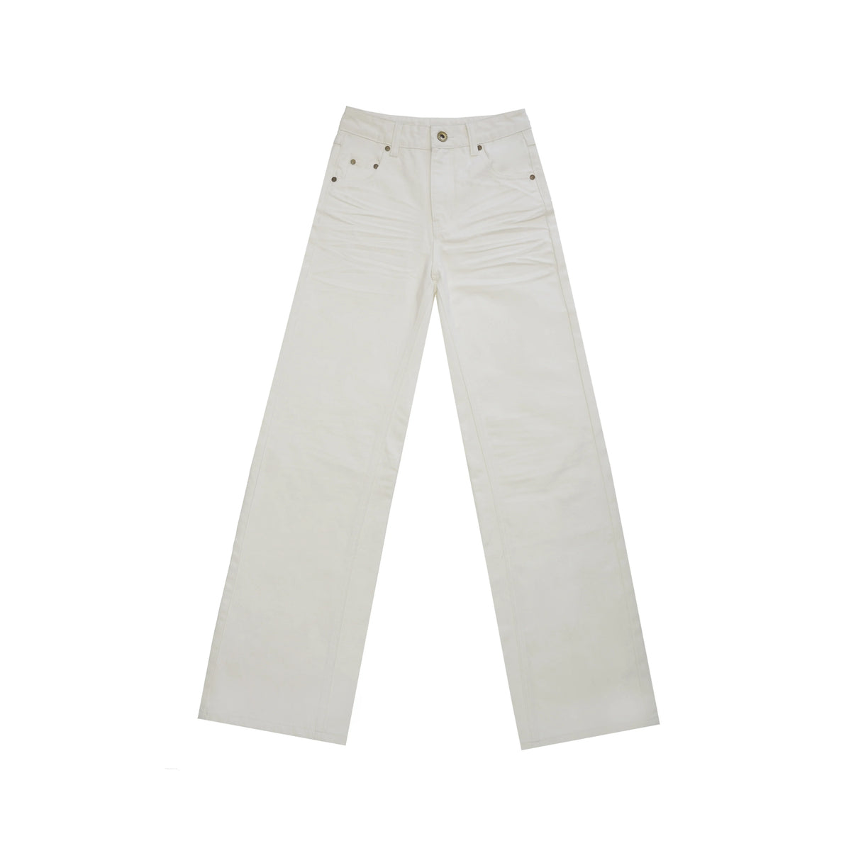 Elegant Casual White Textured Pleated Straight Jeans