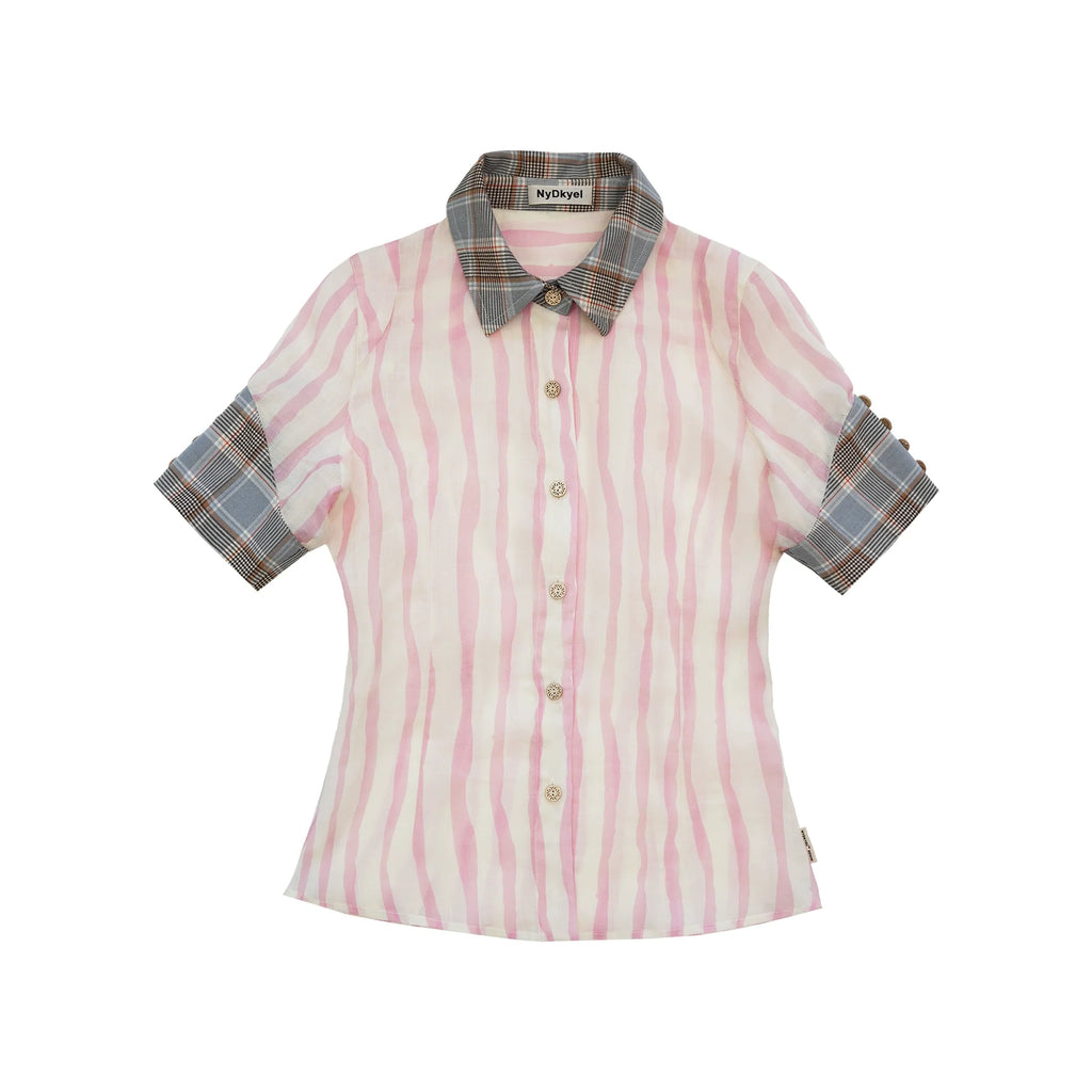 Geometric Color Block Striped Shirt with Asymmetric Cuffs
