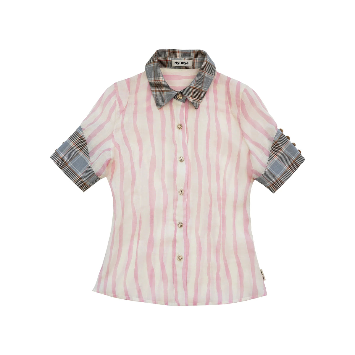 Geometric Color Block Striped Shirt with Asymmetric Cuffs