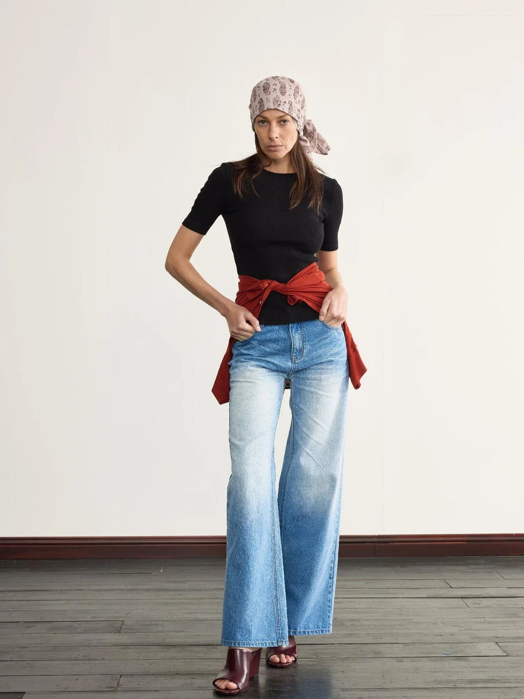 Ice Blue Washed Straight Jeans With Natural Faded Creases