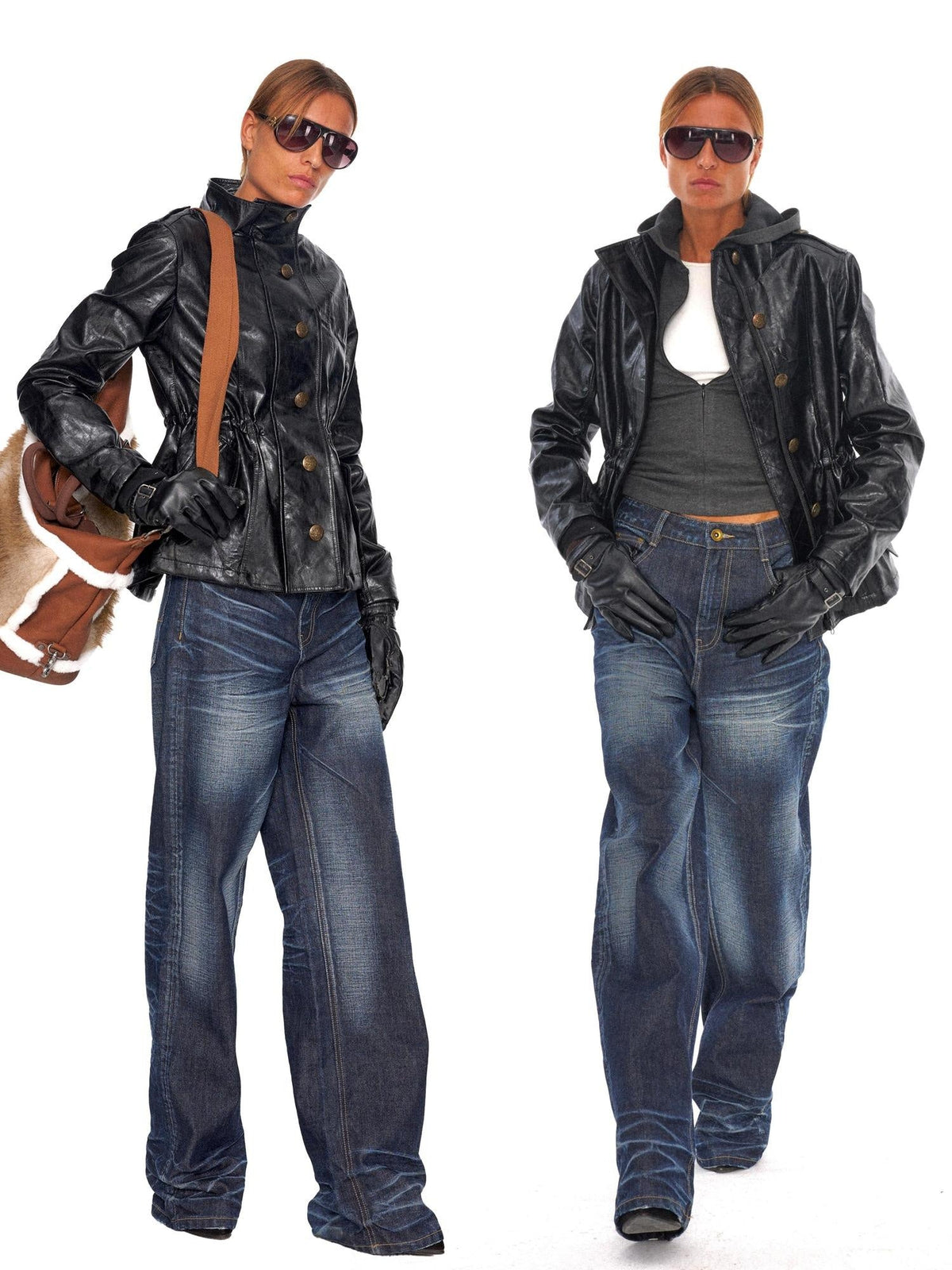 Insulated Fitted Waist Hidden Zip Unisex Faux Leather Puffer Jacket