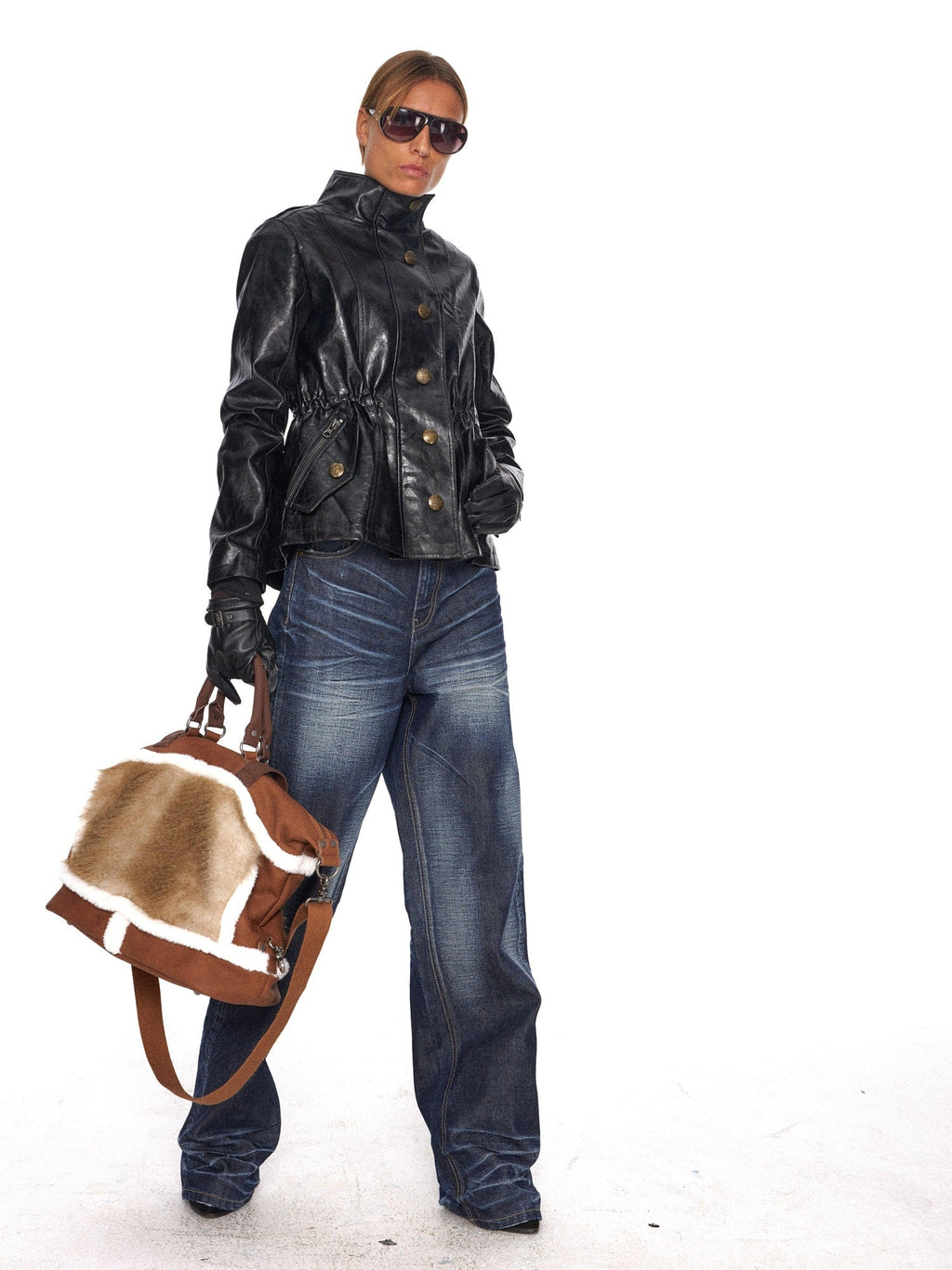 Insulated Fitted Waist Hidden Zip Unisex Faux Leather Puffer Jacket