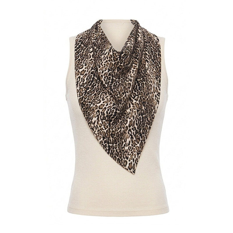 Leopard Scarf Detail Faux Two Piece Knit Women's Viscose Blend Tank Tops