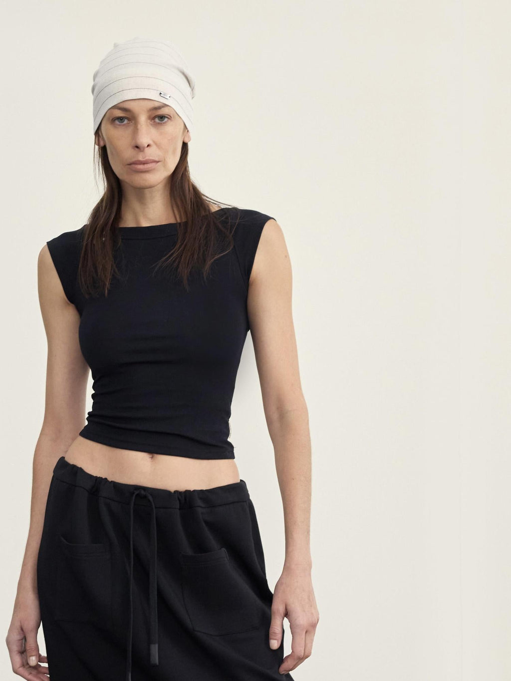 Lycra Blend Ribbed Boat Neck T-shirt With Back Strap Detail