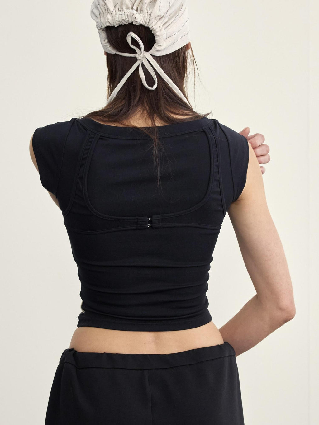 Lycra Blend Ribbed Boat Neck T-shirt With Back Strap Detail