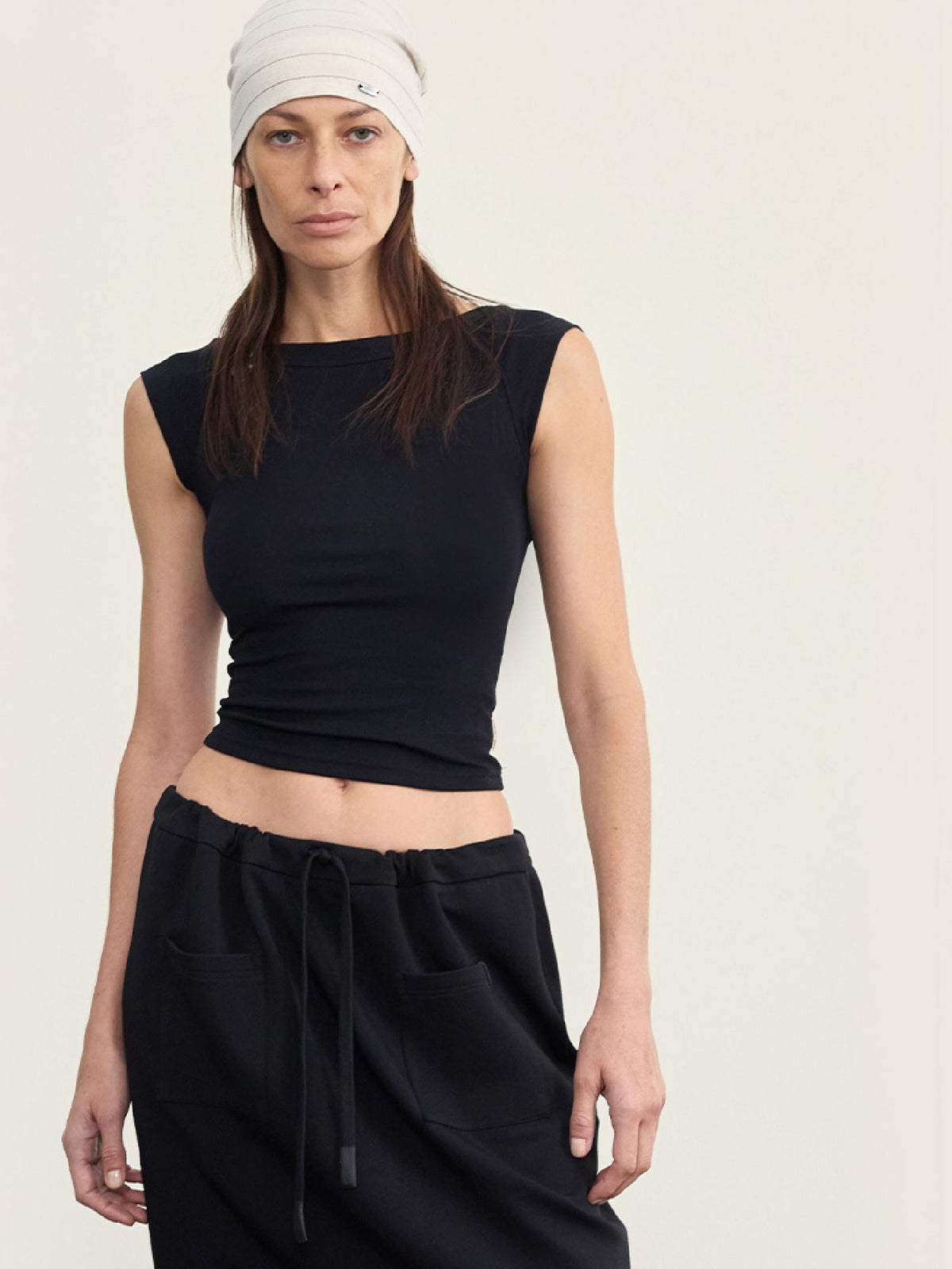 Lycra Blend Ribbed Boat Neck T-shirt With Back Strap Detail
