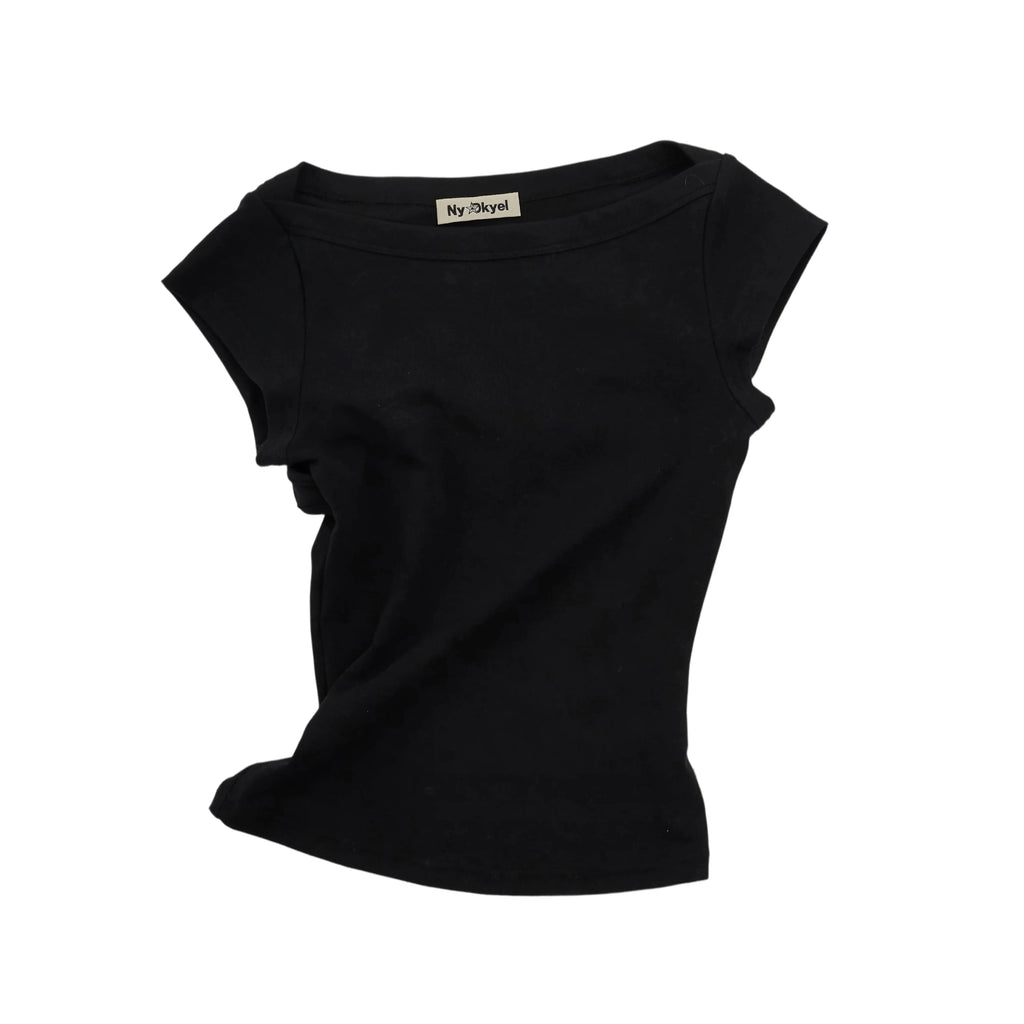 Lycra Blend Ribbed Boat Neck T-shirt With Back Strap Detail