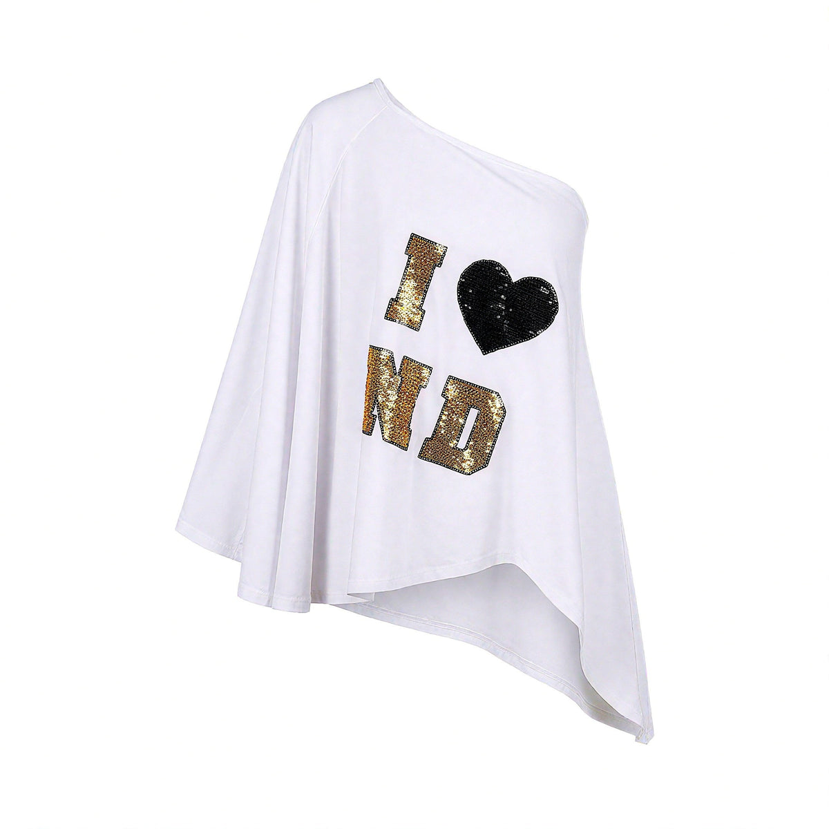 Napoleon Asymmetrical Sequin Letter Cape Women's Cotton Off-shoulder T-shirts