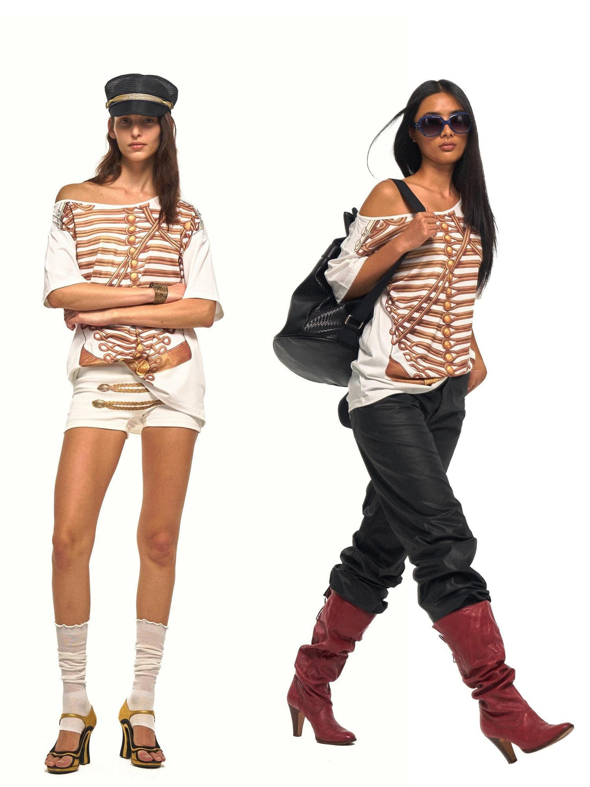 Napoleon Print Asymmetric Slant Neck Women's Polyester Off-shoulder T-shirts