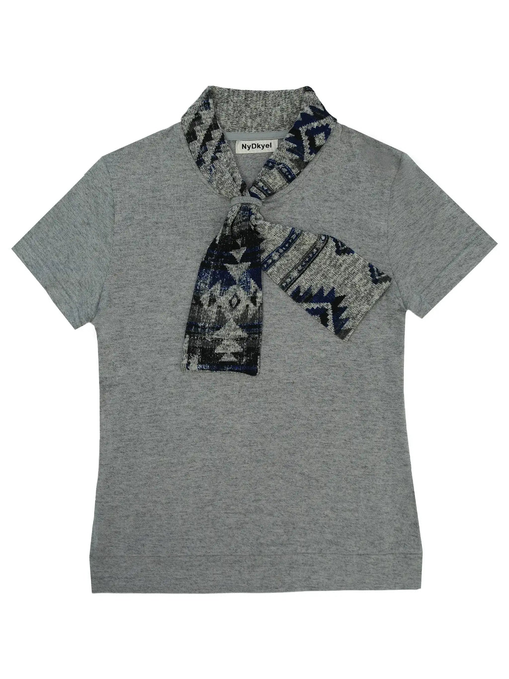 Retro Geometric Jacquard Tie Front Knit Tee