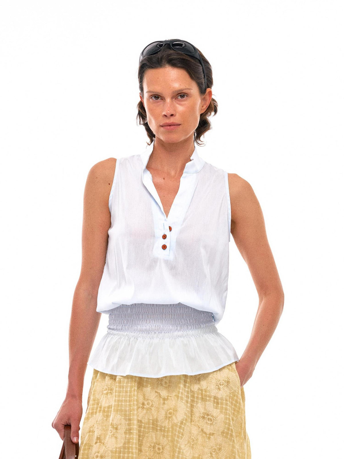 Sculpted V-Neck Vest with Peplum Hem