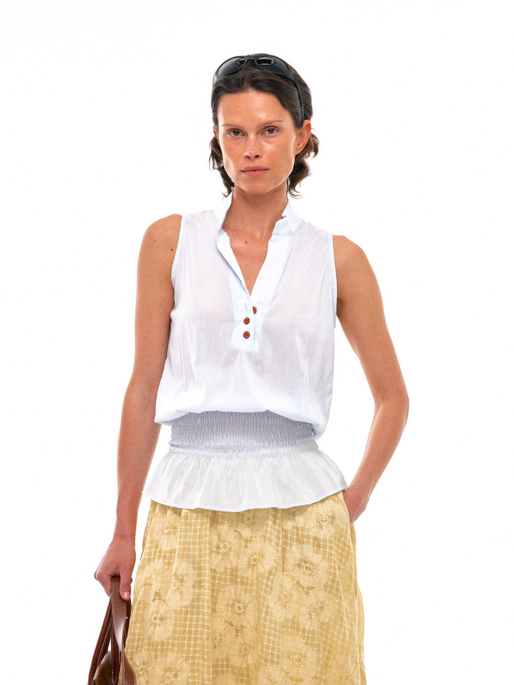Sculpted V-Neck Vest with Peplum Hem