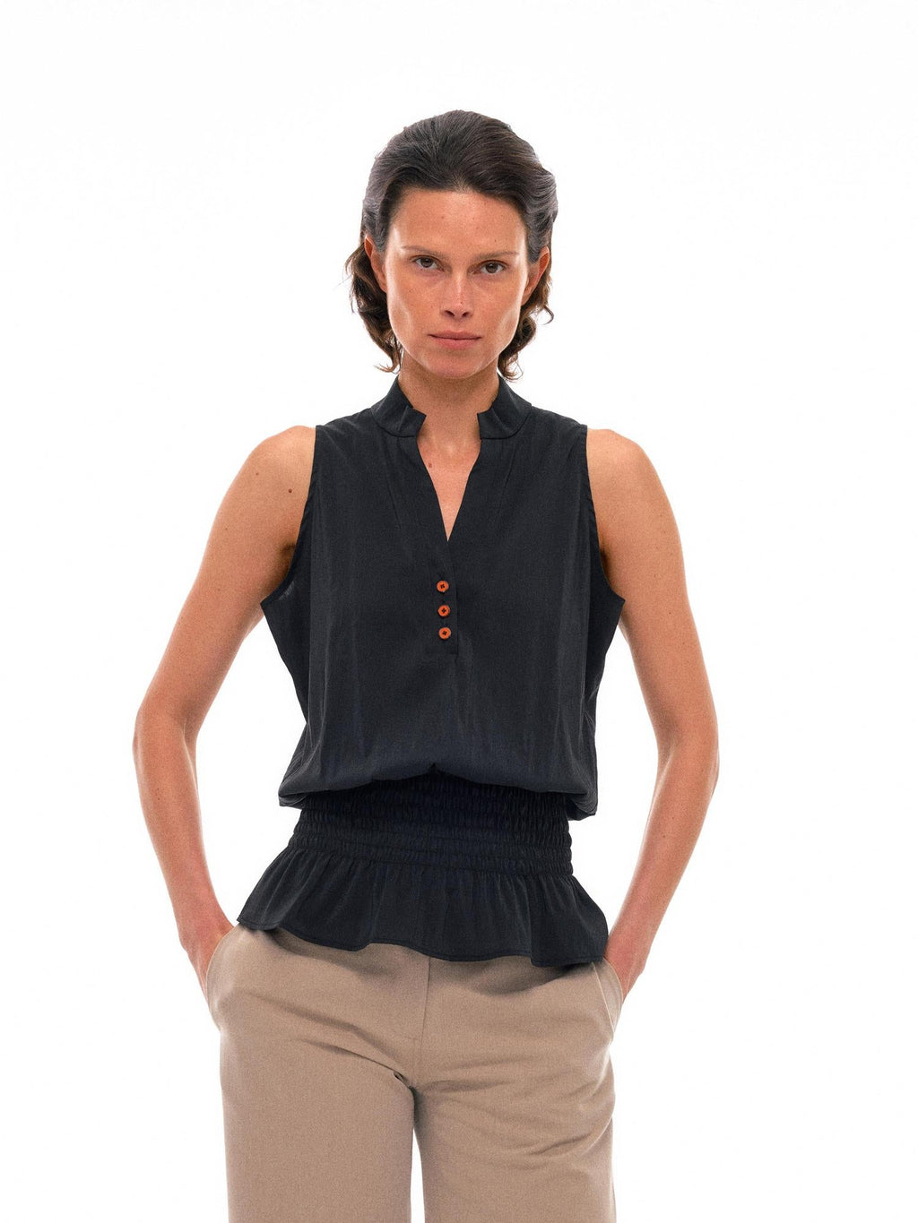 Sculpted V-Neck Vest with Peplum Hem