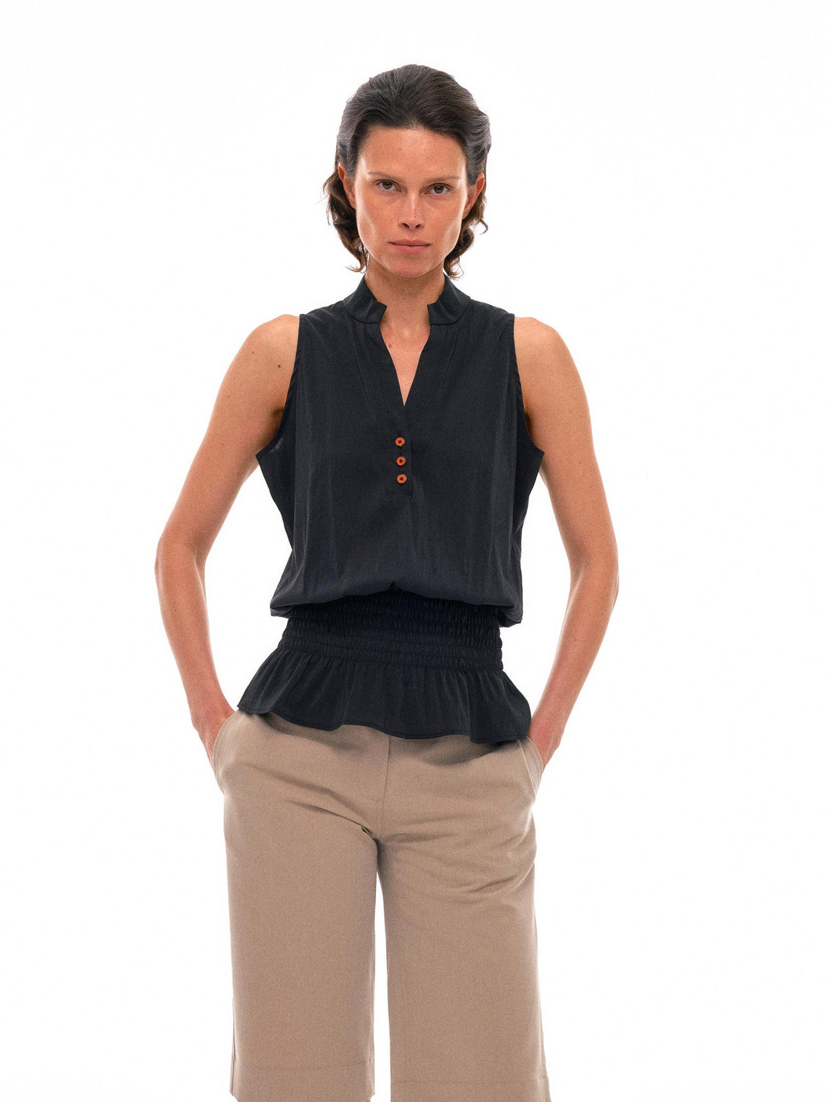 Sculpted V-Neck Vest with Peplum Hem