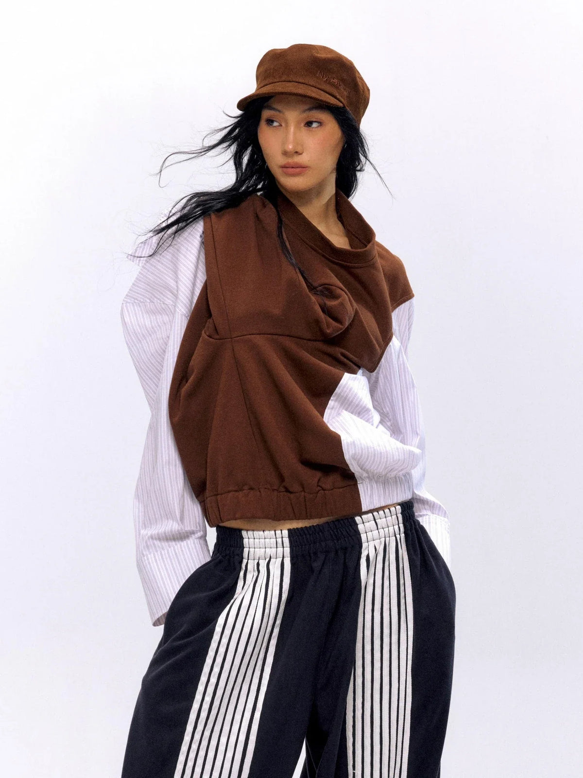 Striped Color Block Convertible Shirt Hoodie