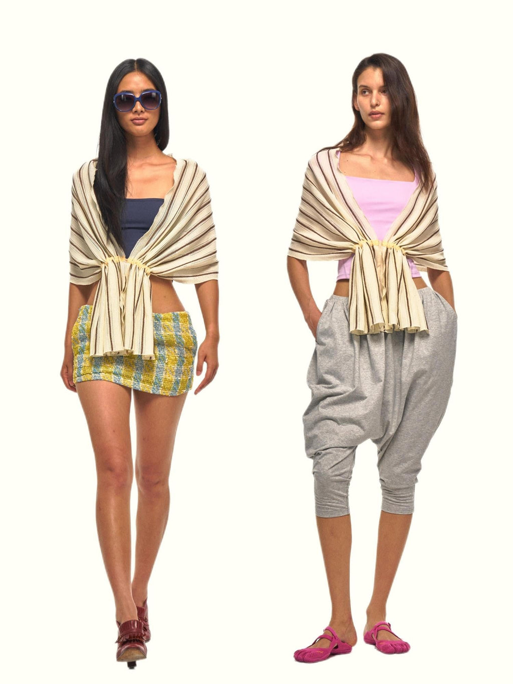 Striped Drawstring Gathered Draped Women's Cotton Scarves & Shawls