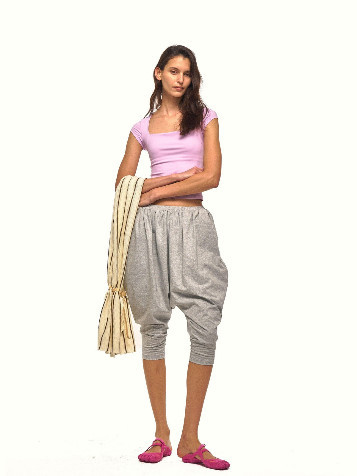 Striped Drawstring Gathered Draped Women's Cotton Scarves & Shawls
