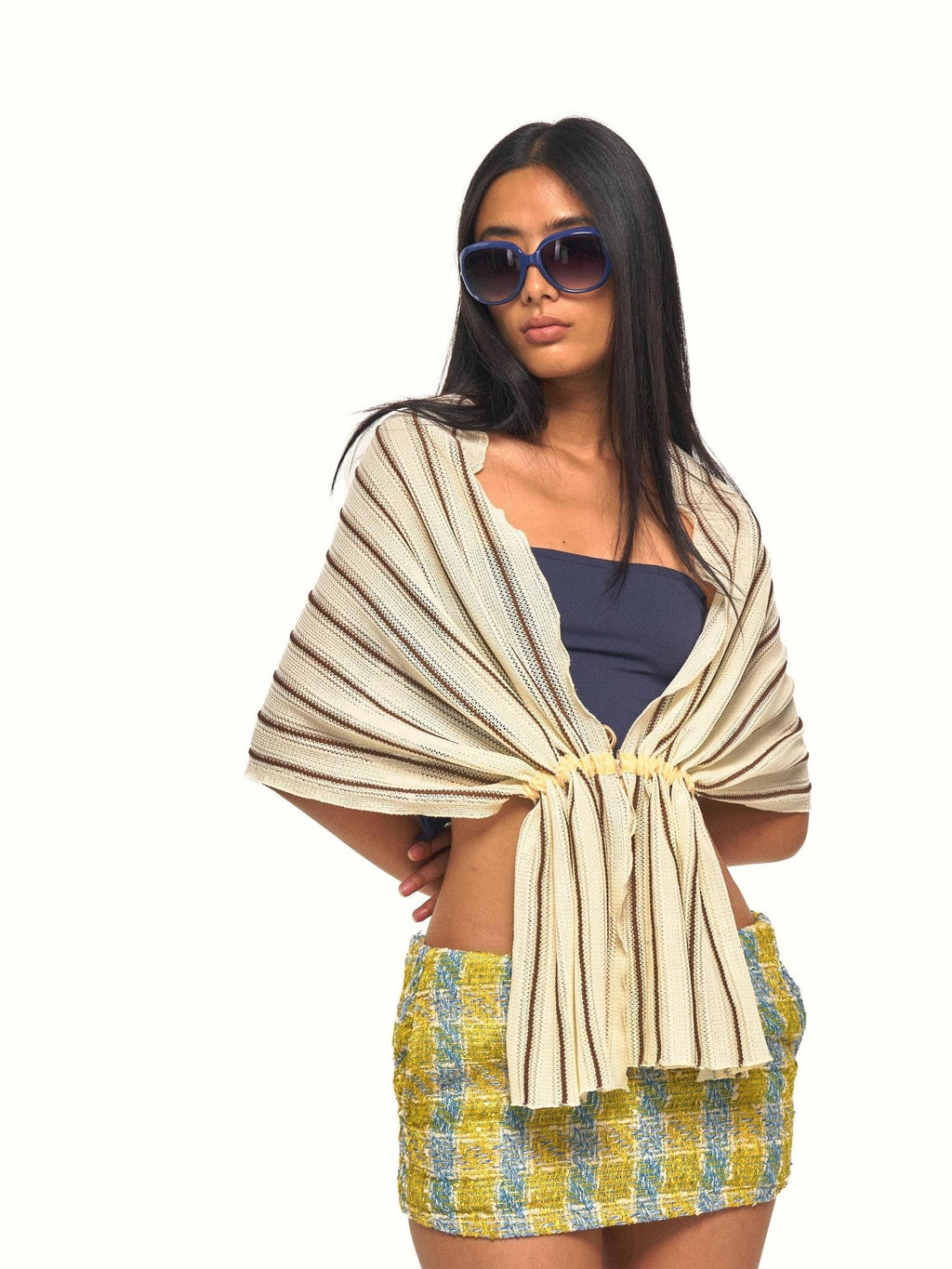 Striped Drawstring Gathered Draped Women's Cotton Scarves & Shawls