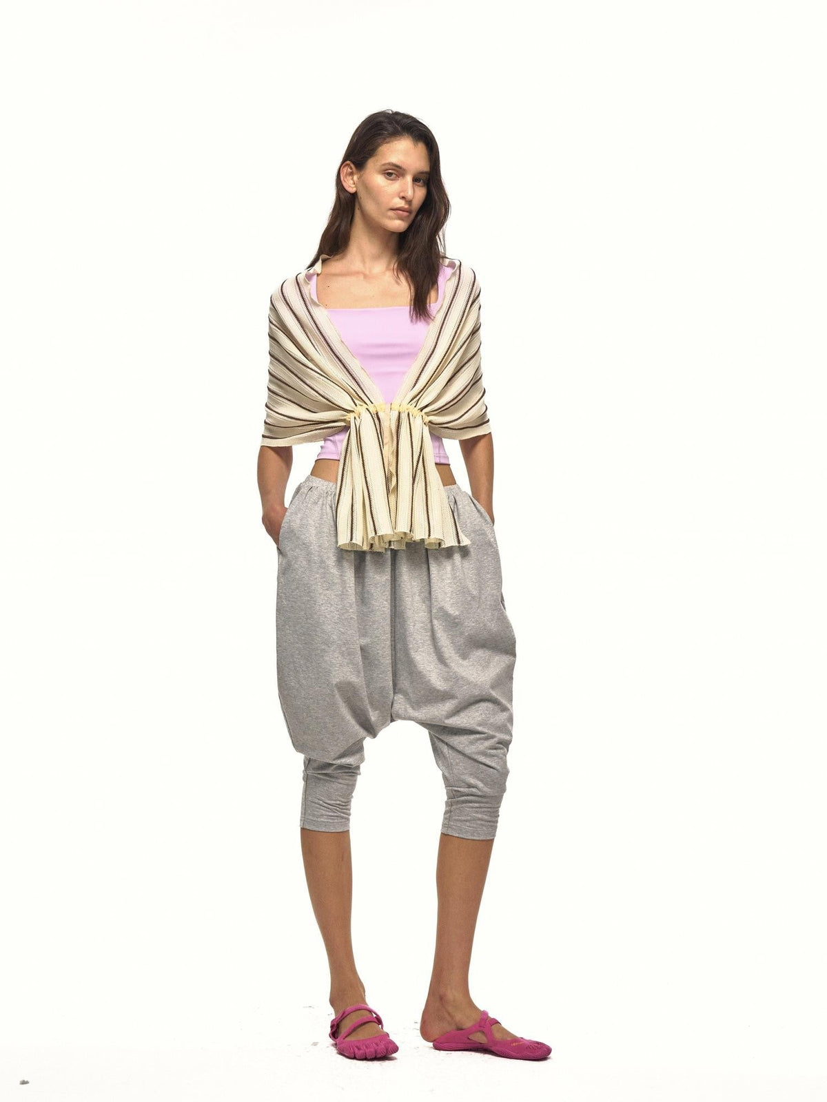 Striped Drawstring Gathered Draped Women's Cotton Scarves & Shawls