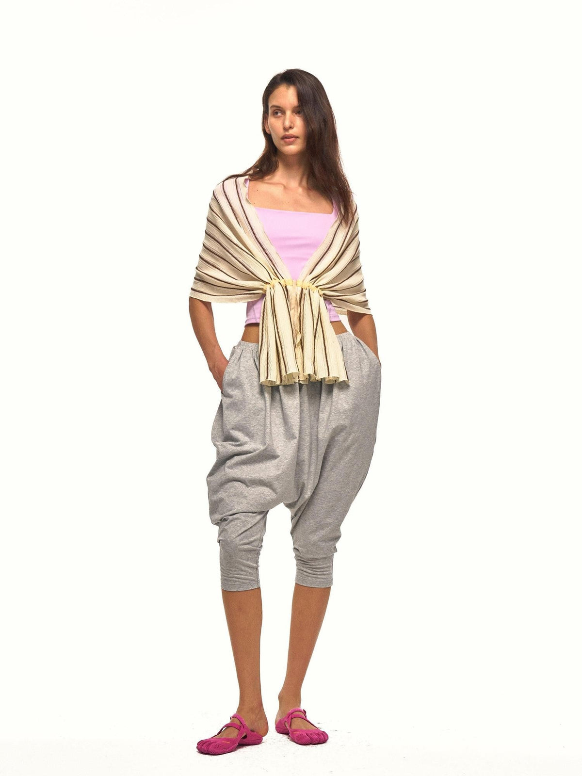 Striped Drawstring Gathered Draped Women's Cotton Scarves & Shawls