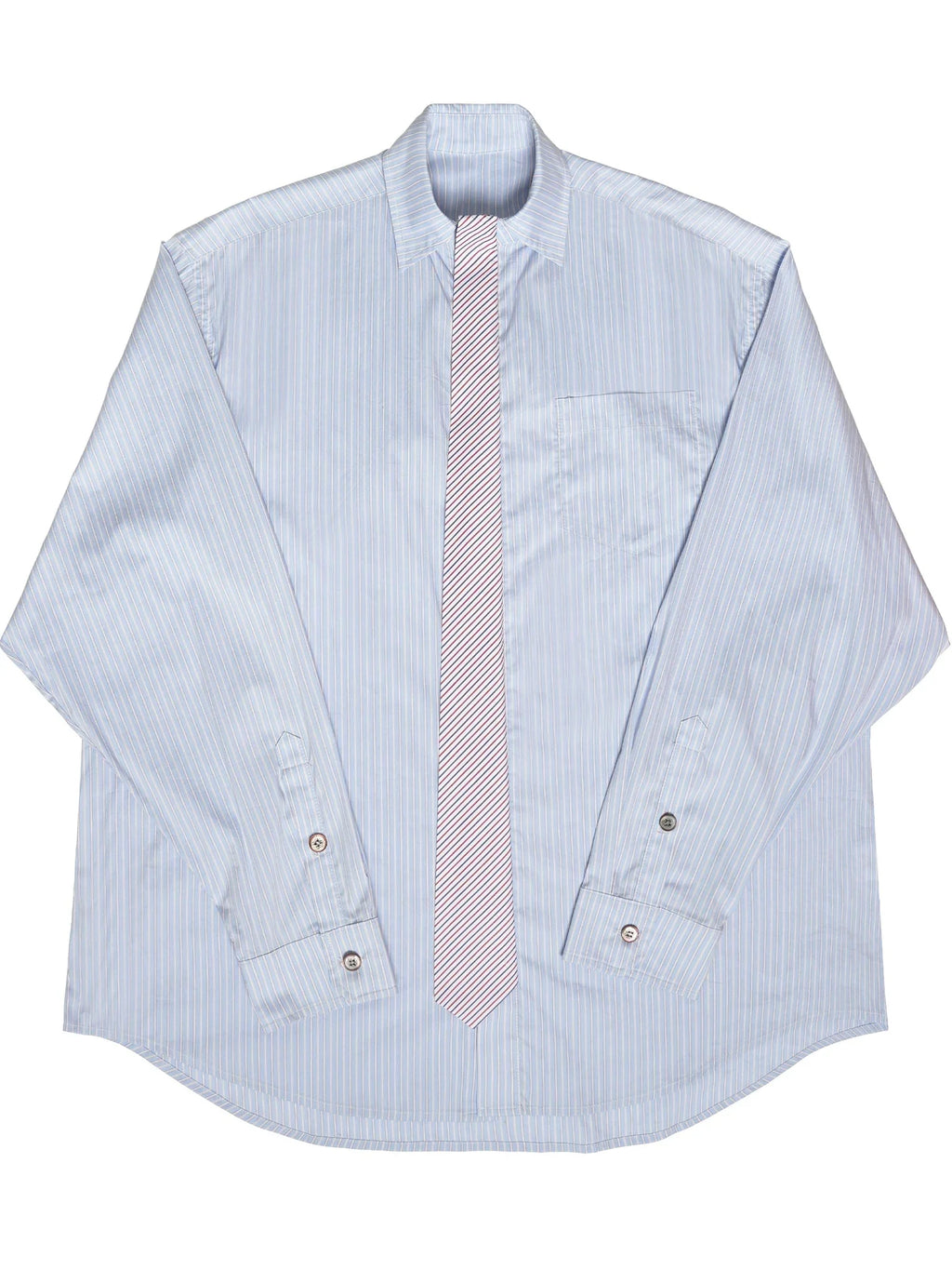 Striped Shirt With Contrast False Tie Detail