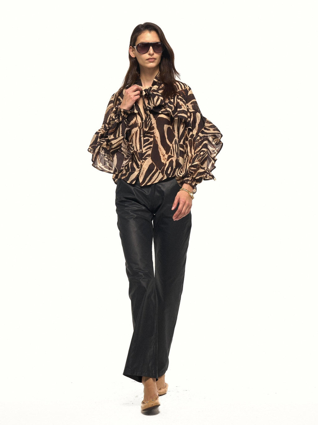 Textured Faux Leather Slanted Pockets Straight Women's Cotton Leather Pants
