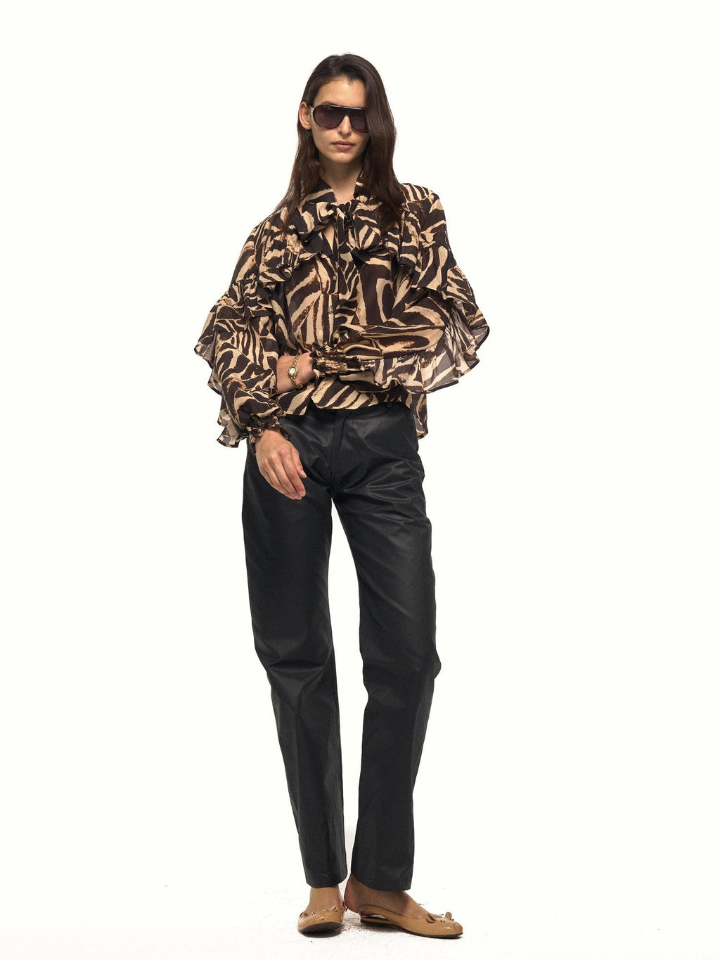 Textured Faux Leather Slanted Pockets Straight Women's Cotton Leather Pants
