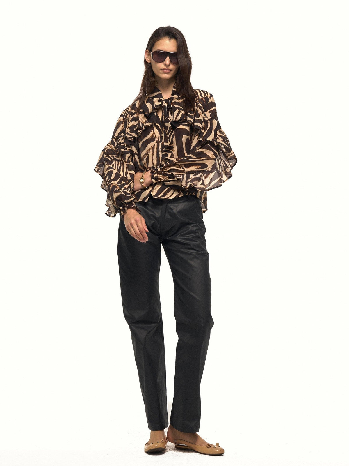 Textured Faux Leather Slanted Pockets Straight Women's Cotton Leather Pants