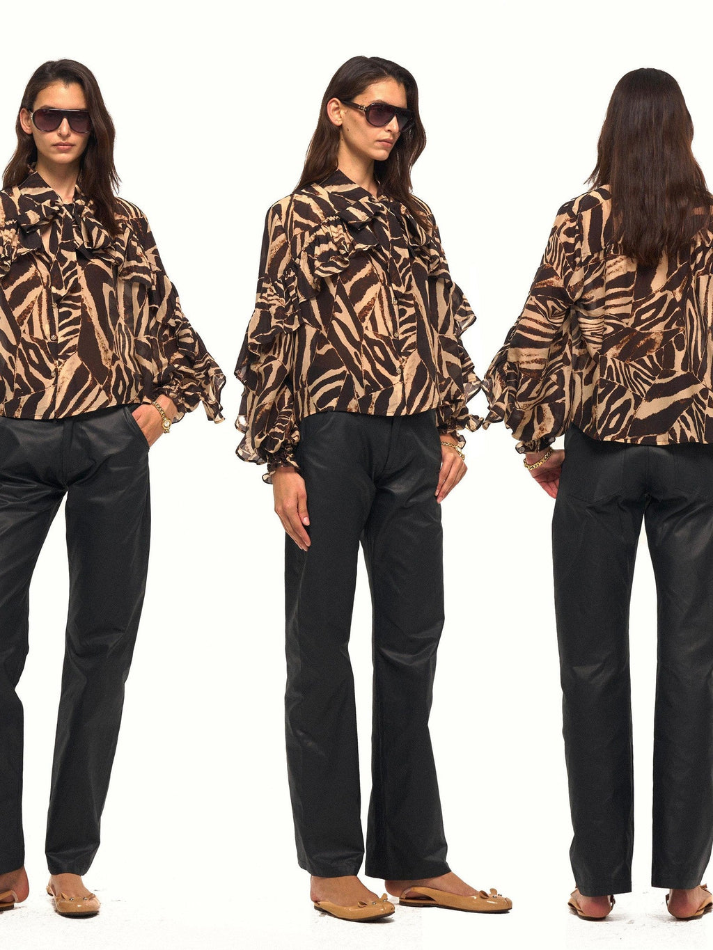 Textured Faux Leather Slanted Pockets Straight Women's Cotton Leather Pants