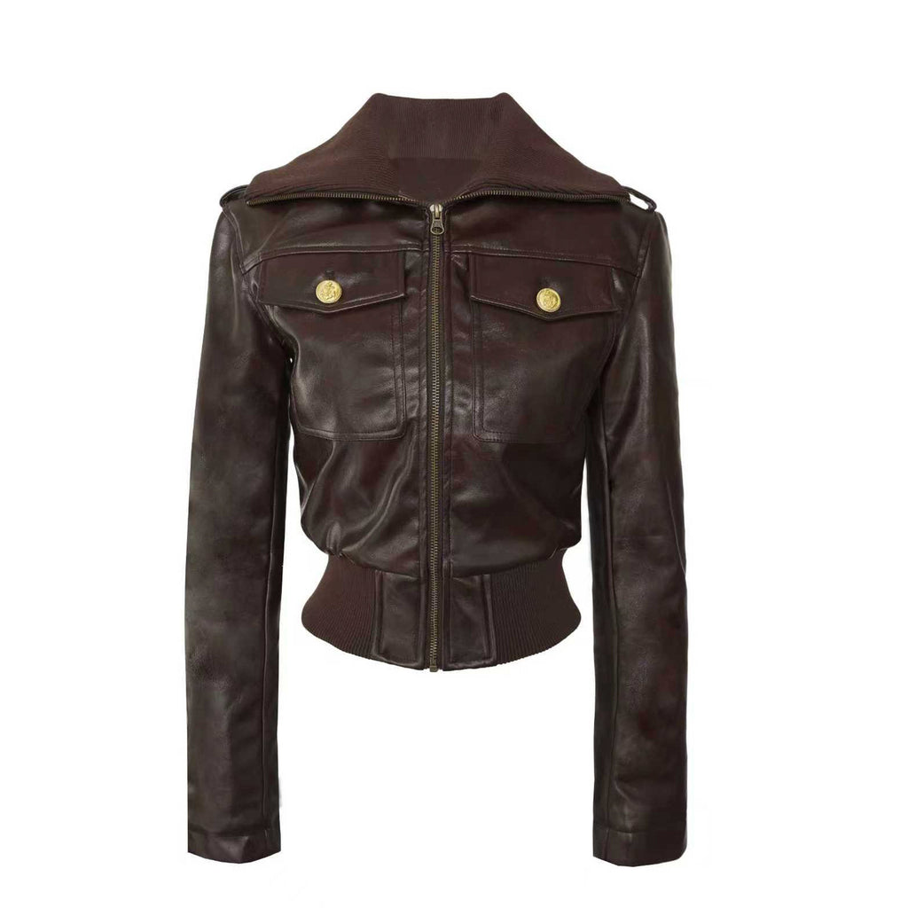 Thick Cotton Padded British Slim Fit Convertible Collar Women Cropped Zip Jacket