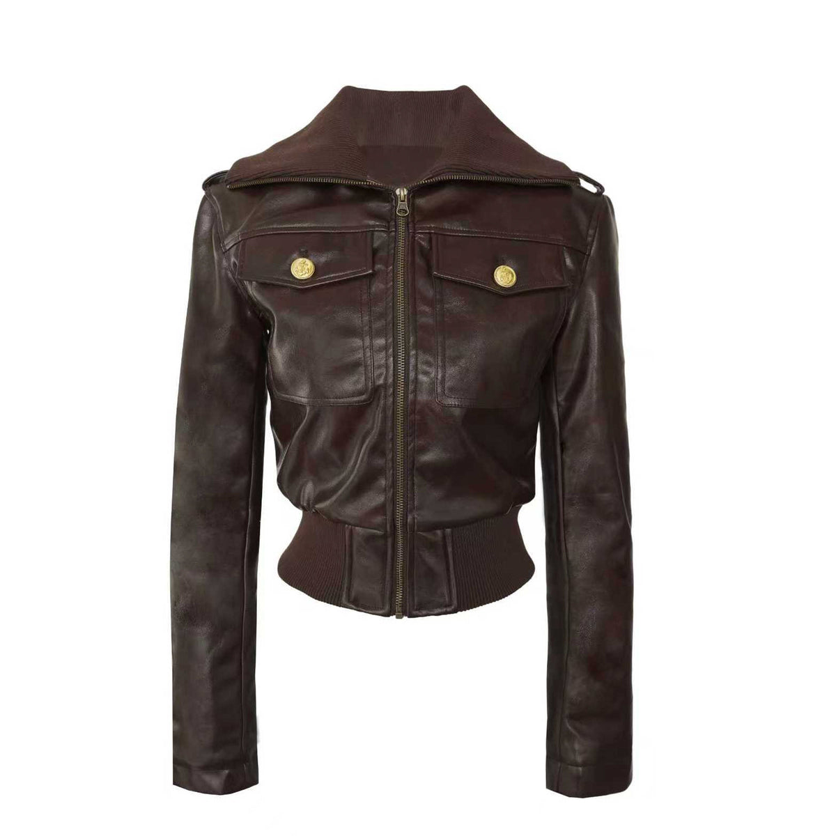 Thick Cotton Padded British Slim Fit Convertible Collar Women Cropped Zip Jacket