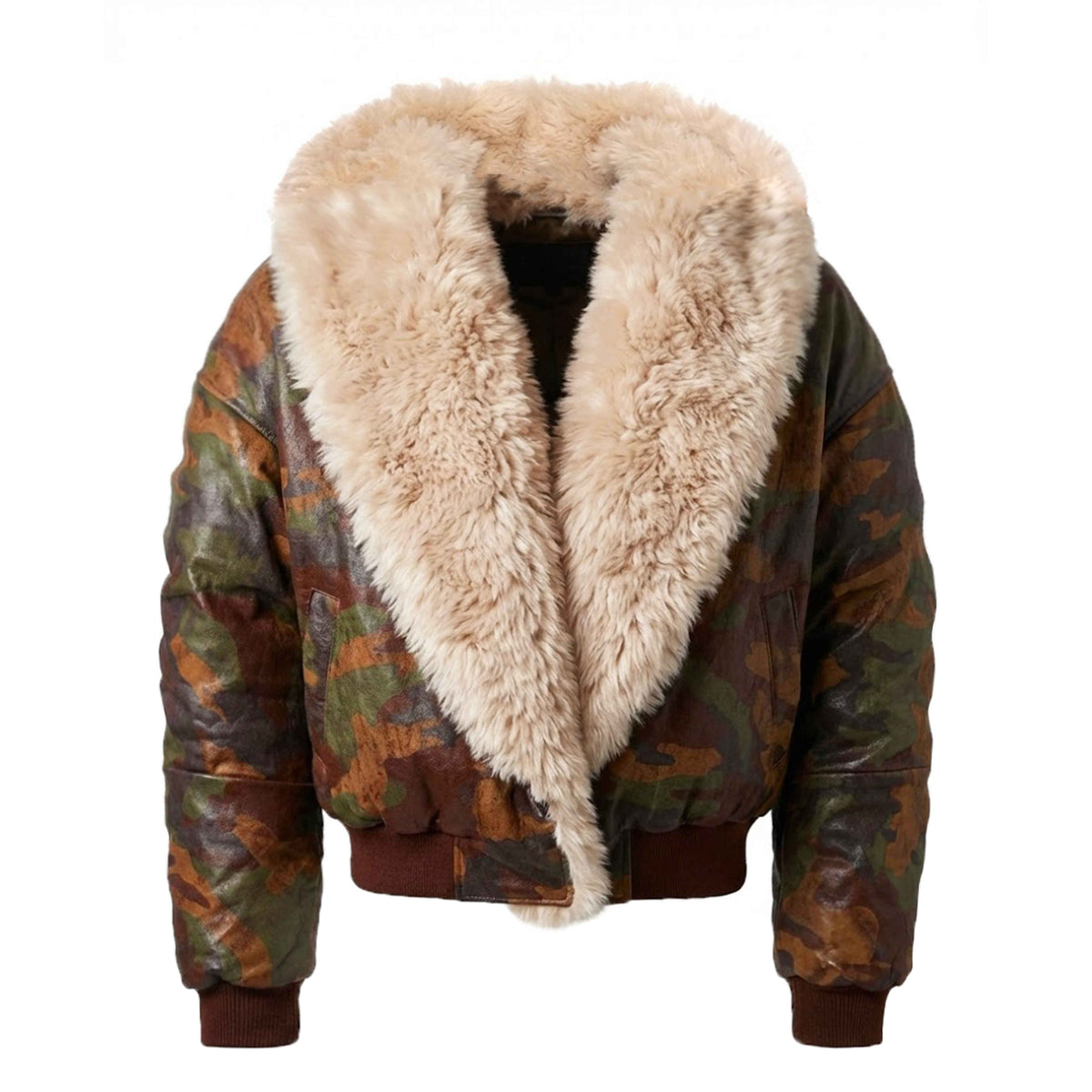 Thick Fur Lined Distressed Loose Street Unisex Camouflage Cotton Puffer Jacket
