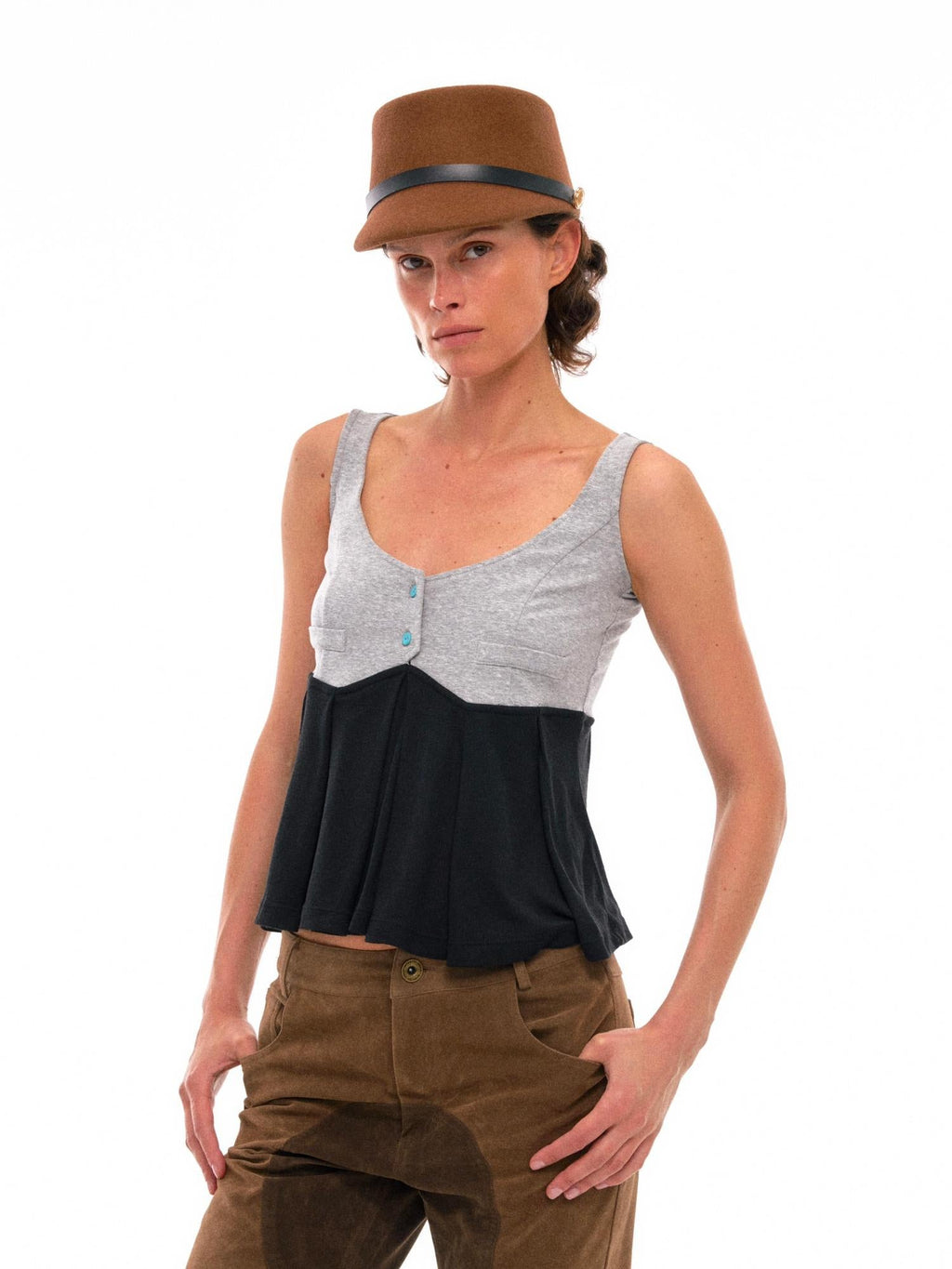 Two Tone Knit Pleated Camisole Top