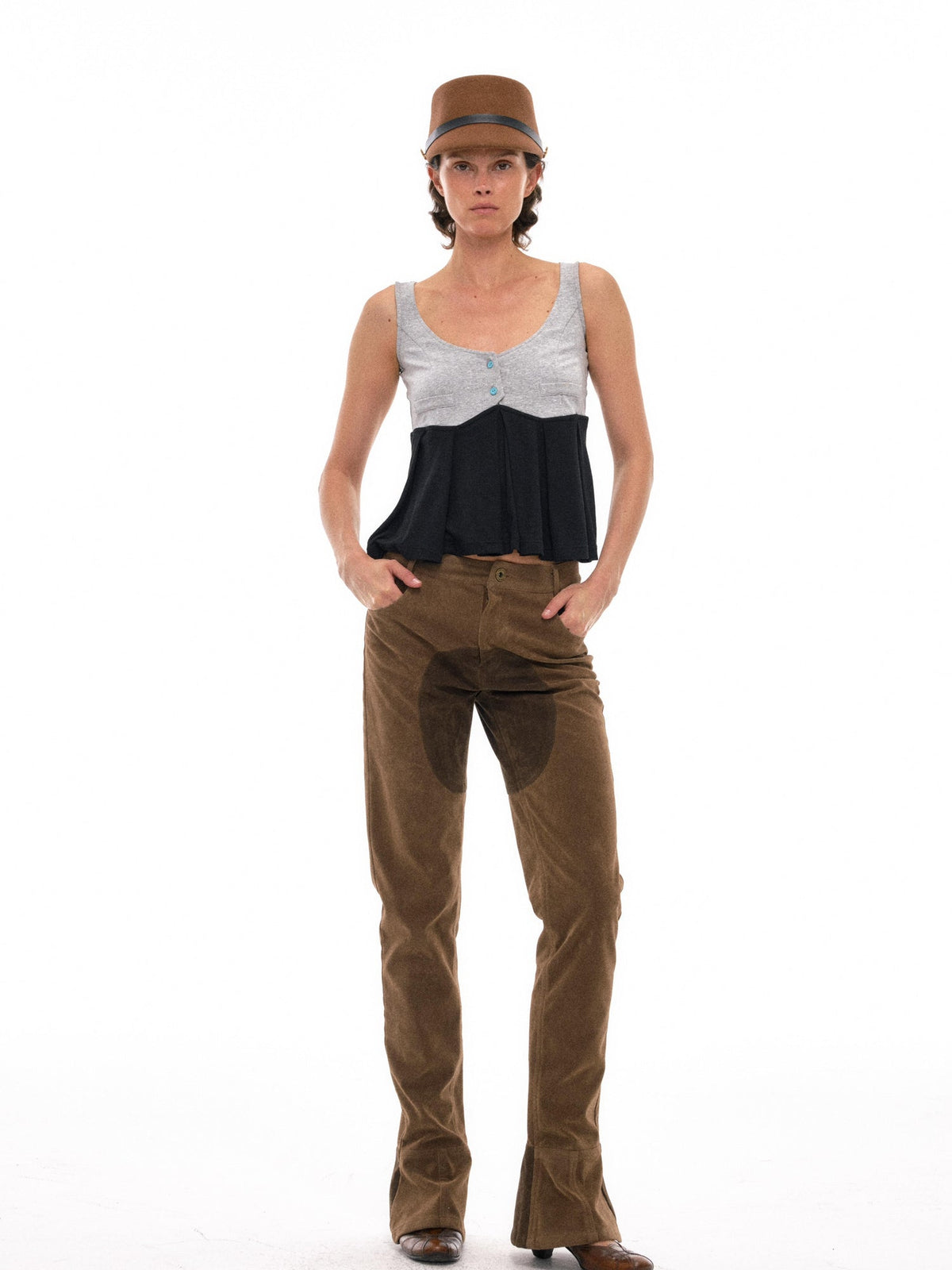 Two Tone Knit Pleated Camisole Top