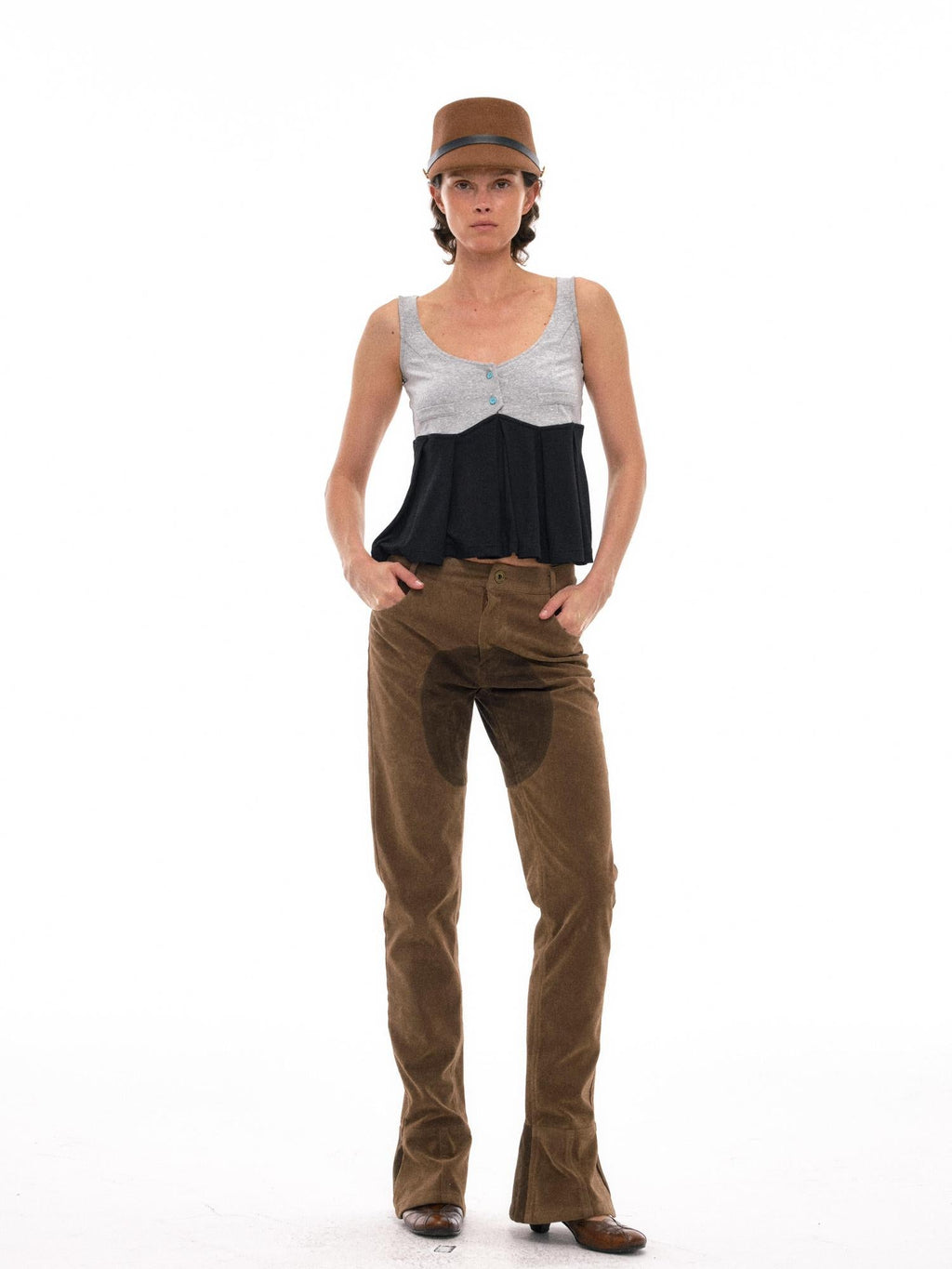 Two Tone Knit Pleated Camisole Top