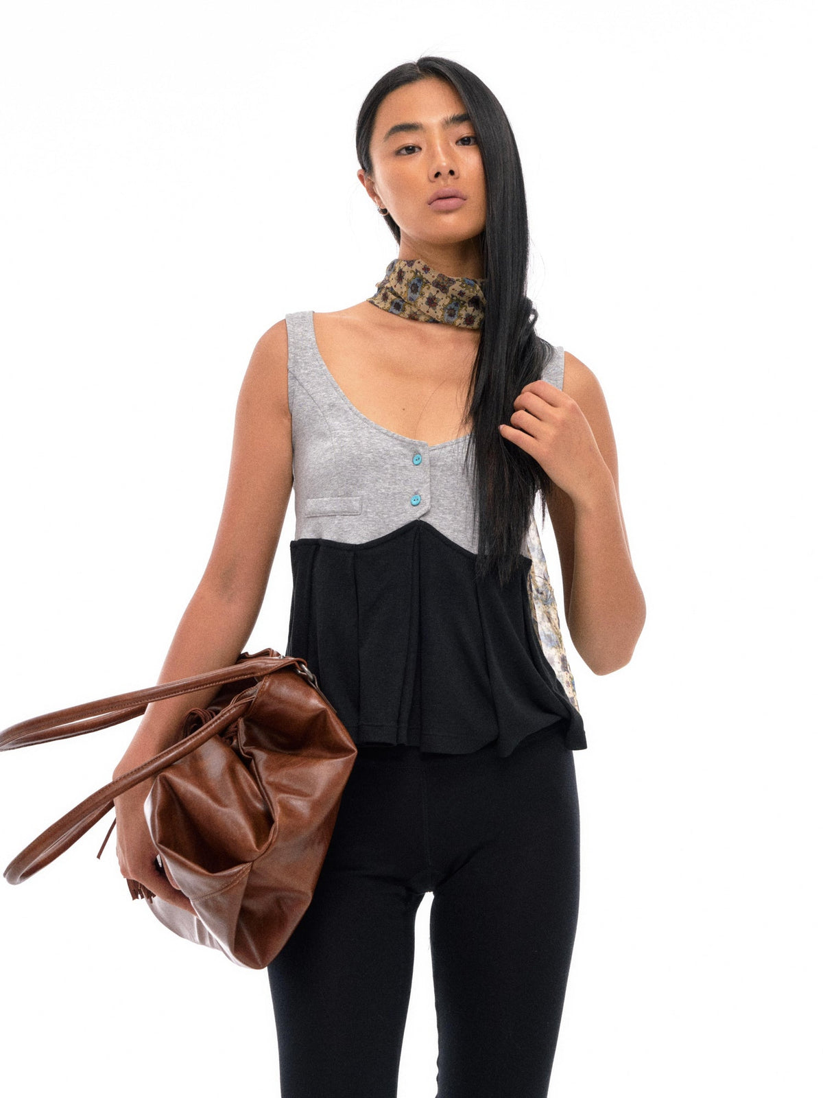 Two Tone Knit Pleated Camisole Top