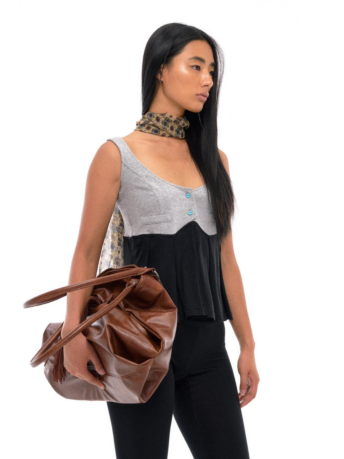 Two Tone Knit Pleated Camisole Top