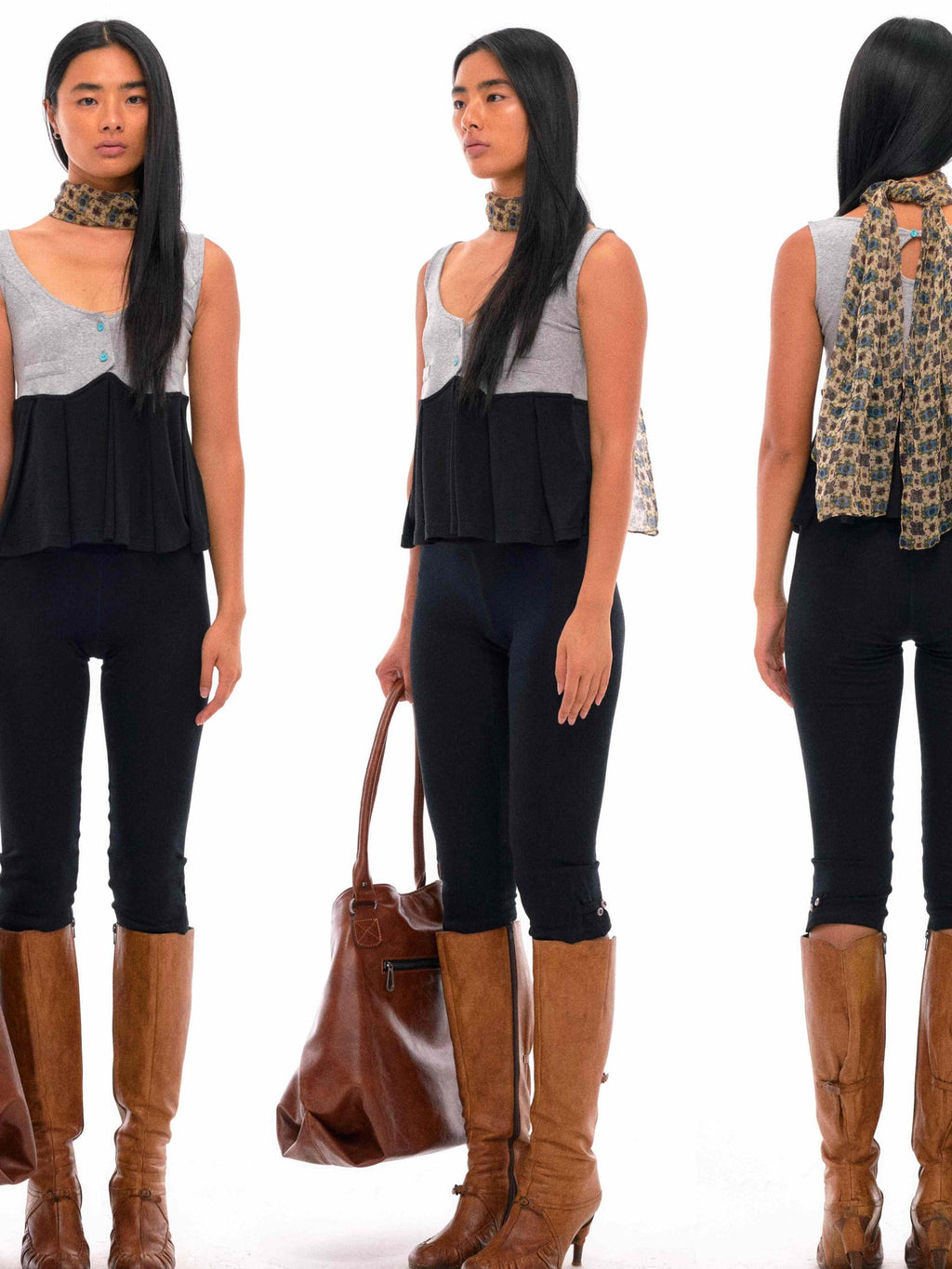 Two Tone Knit Pleated Camisole Top