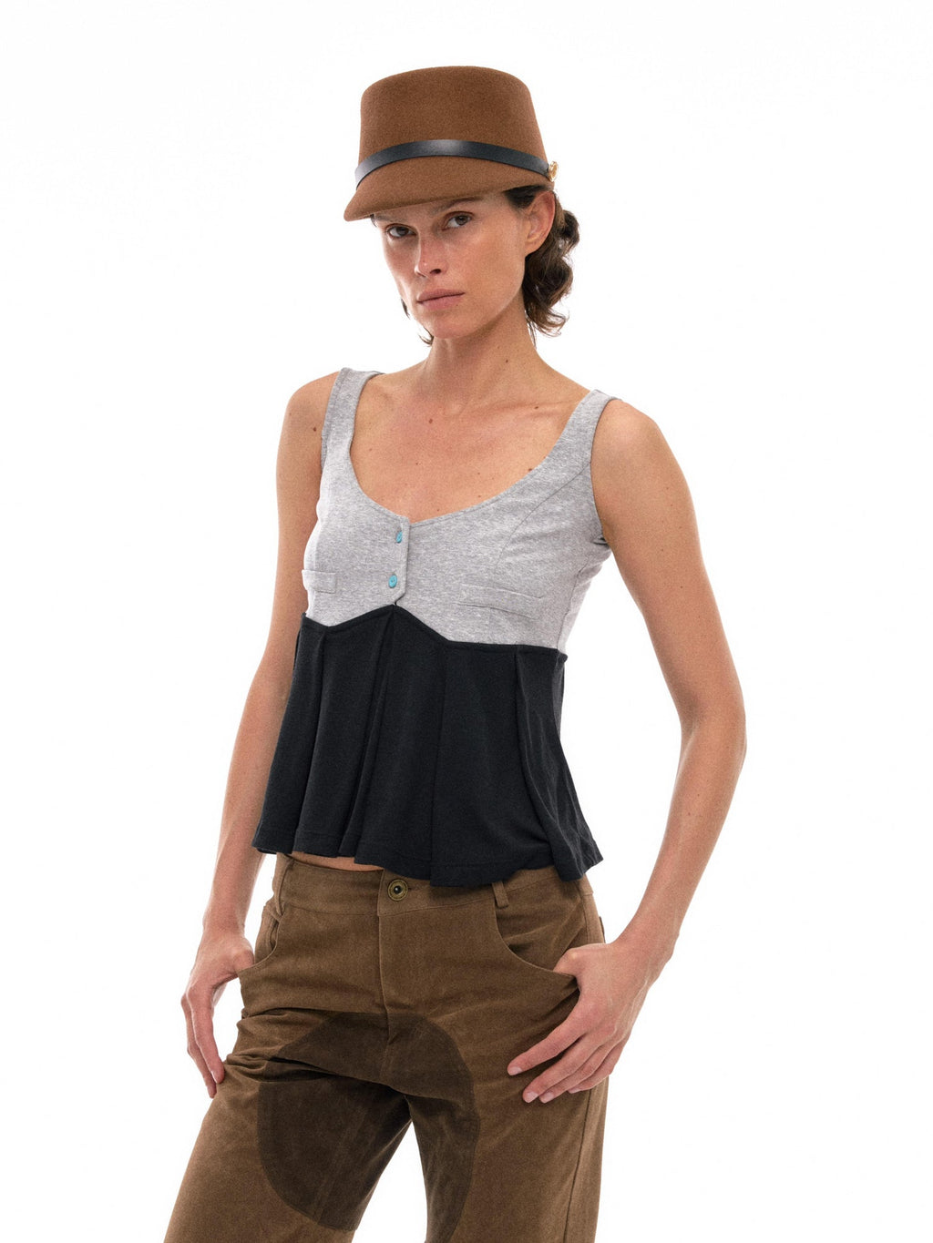 Two Tone Knit Pleated Camisole Top