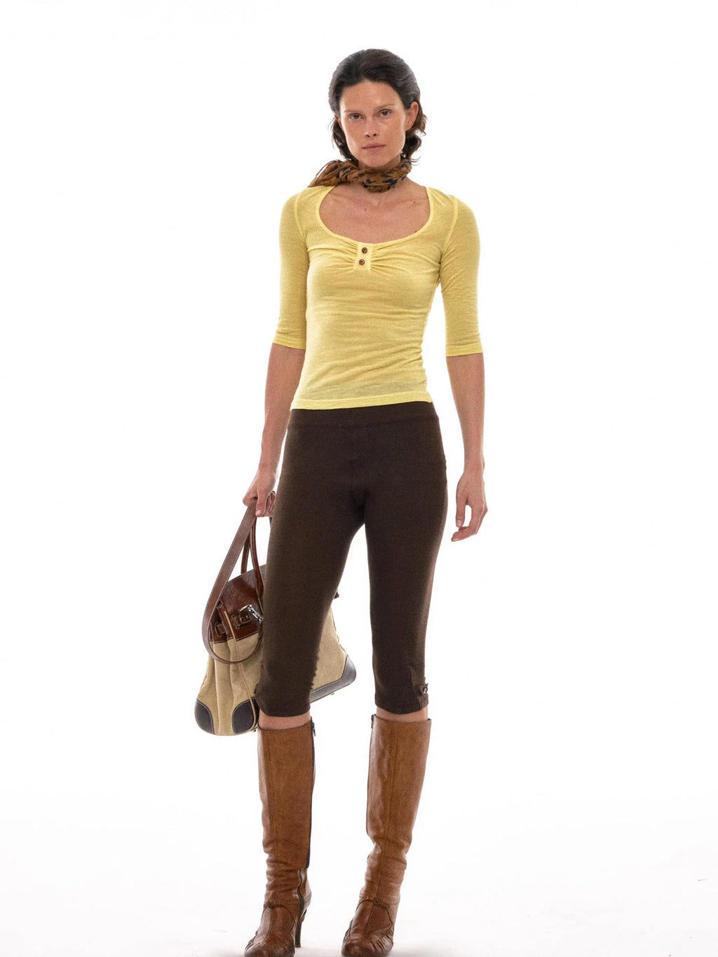 Ultrafine Merino Wool Knit Top with U Neck and Ruffle Detail