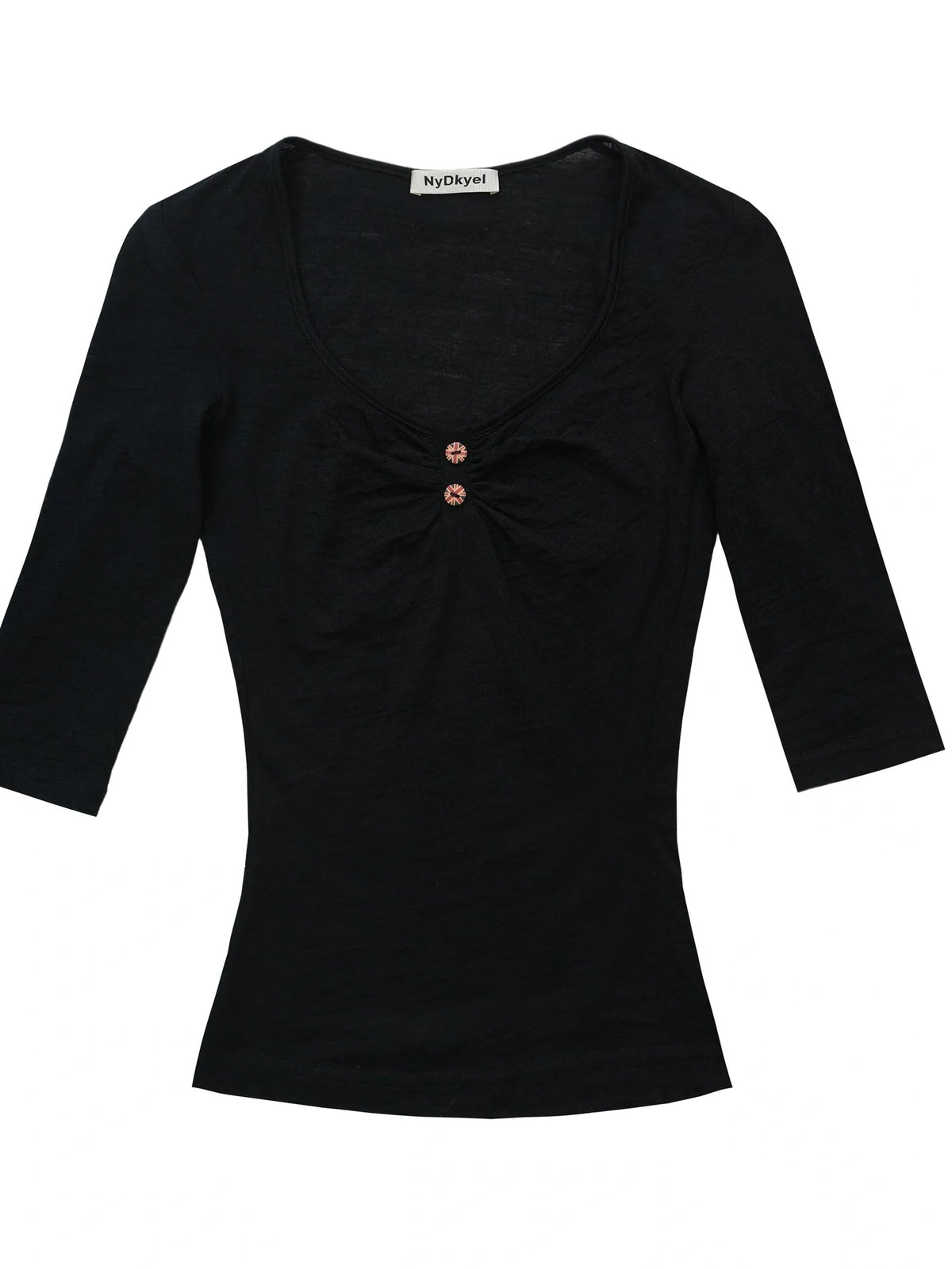 Ultrafine Merino Wool Knit Top with U Neck and Ruffle Detail