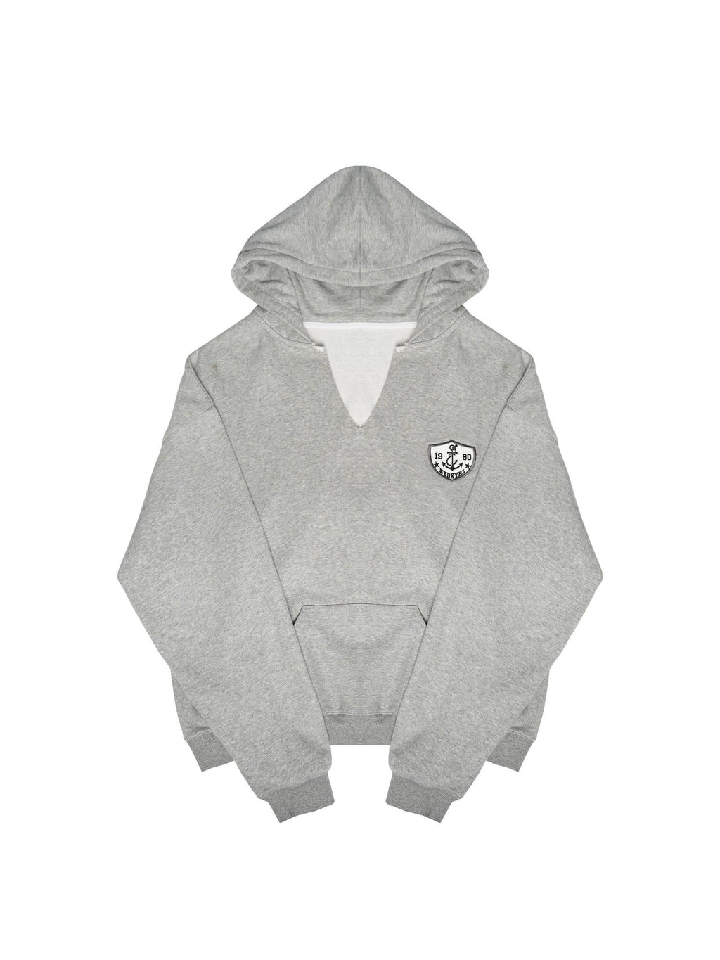 V-Neck Anchor Embroidered Hooded Sweatshirt