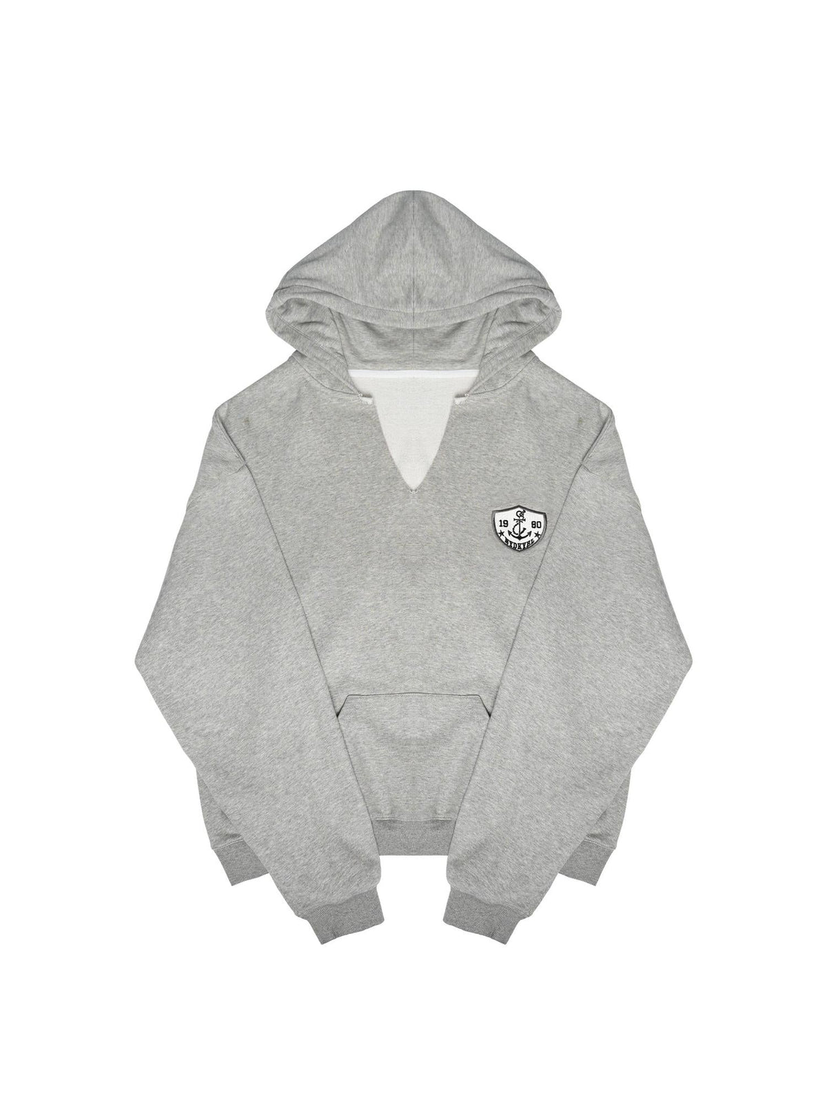 V-Neck Anchor Embroidered Hooded Sweatshirt