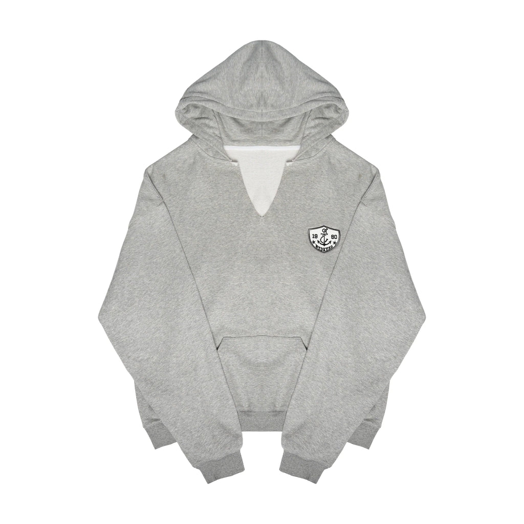 V-Neck Anchor Embroidered Hooded Sweatshirt