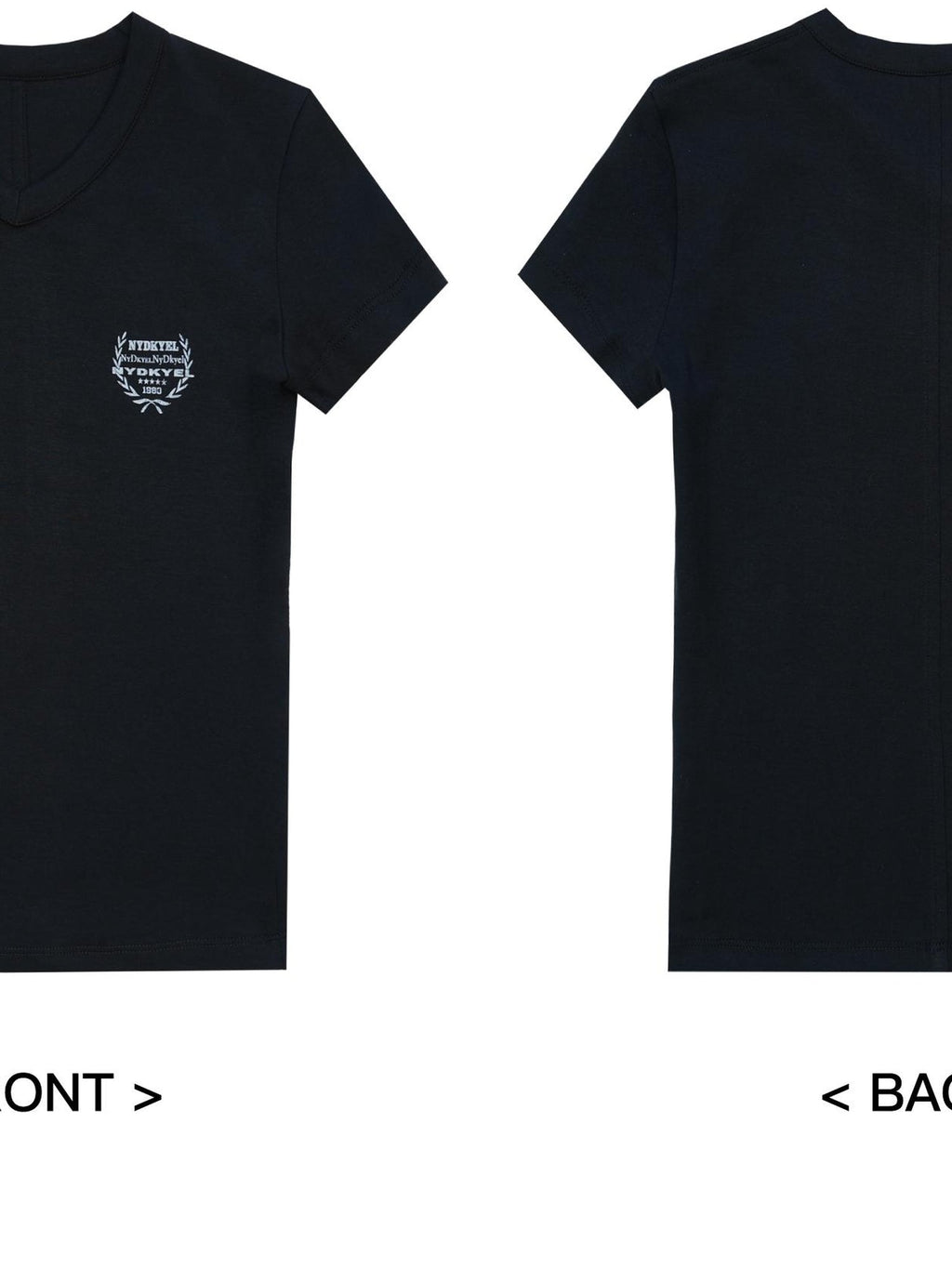 V-Neck Fitted Cotton T-Shirt with Back Seam and Logo Print