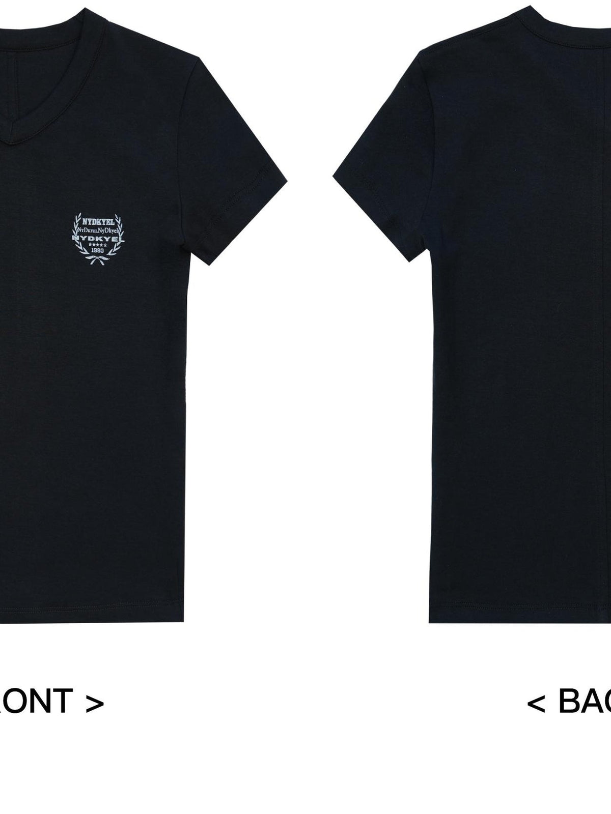 V-Neck Fitted Cotton T-Shirt with Back Seam and Logo Print