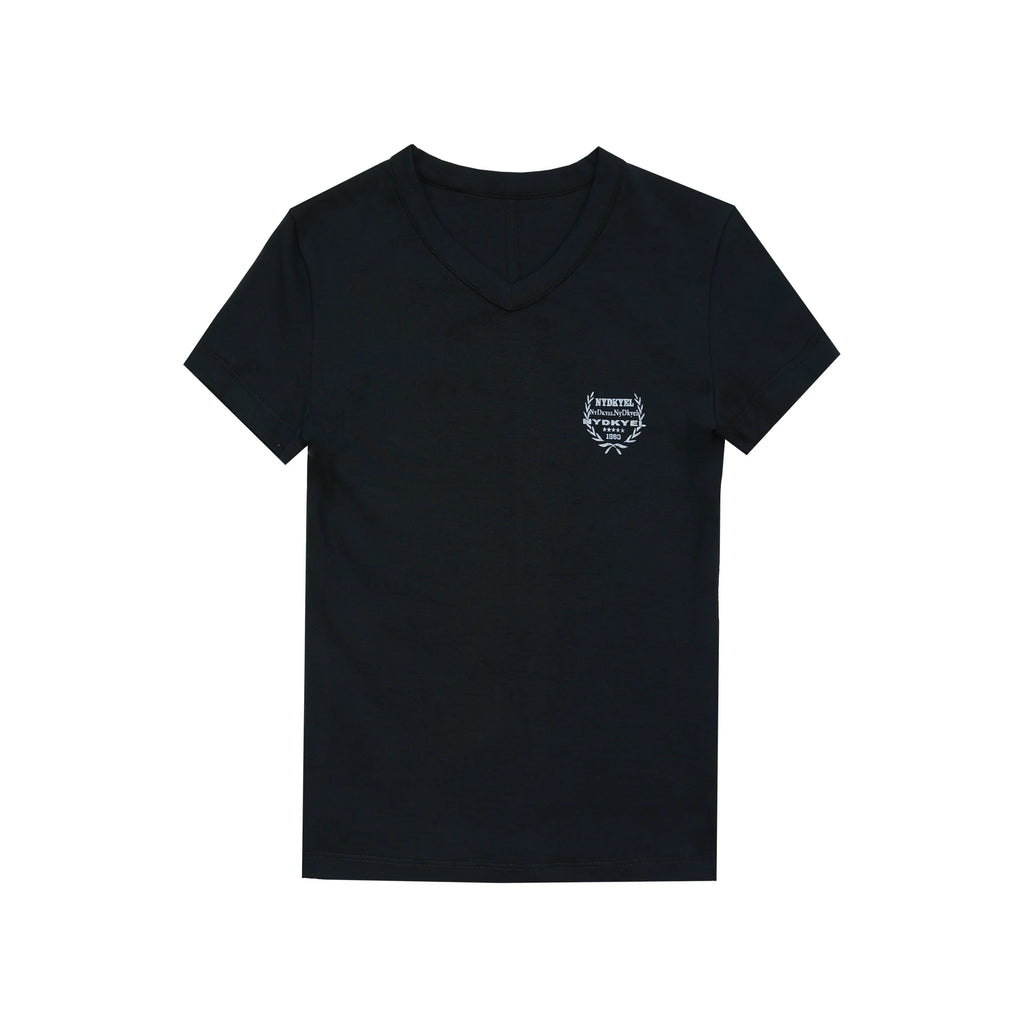 V-Neck Fitted Cotton T-Shirt with Back Seam and Logo Print