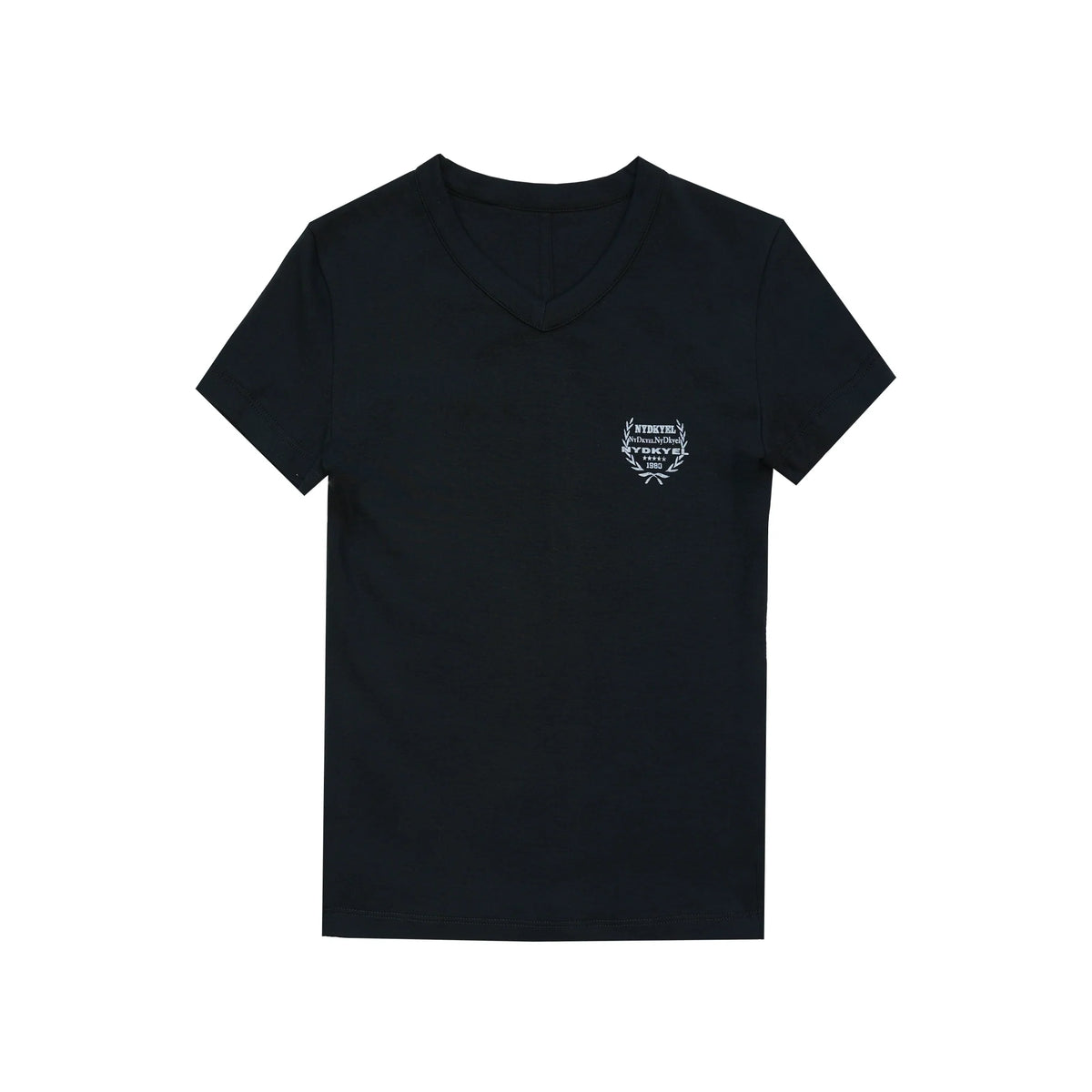 V-Neck Fitted Cotton T-Shirt with Back Seam and Logo Print