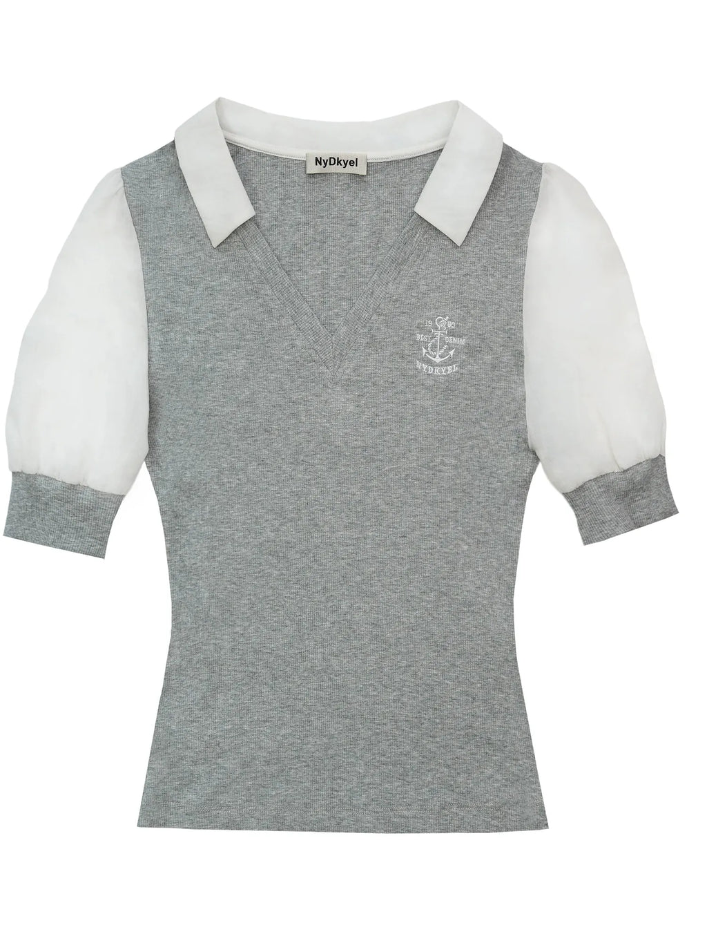 V-Neck Knit Polo With Anchor Embroidery